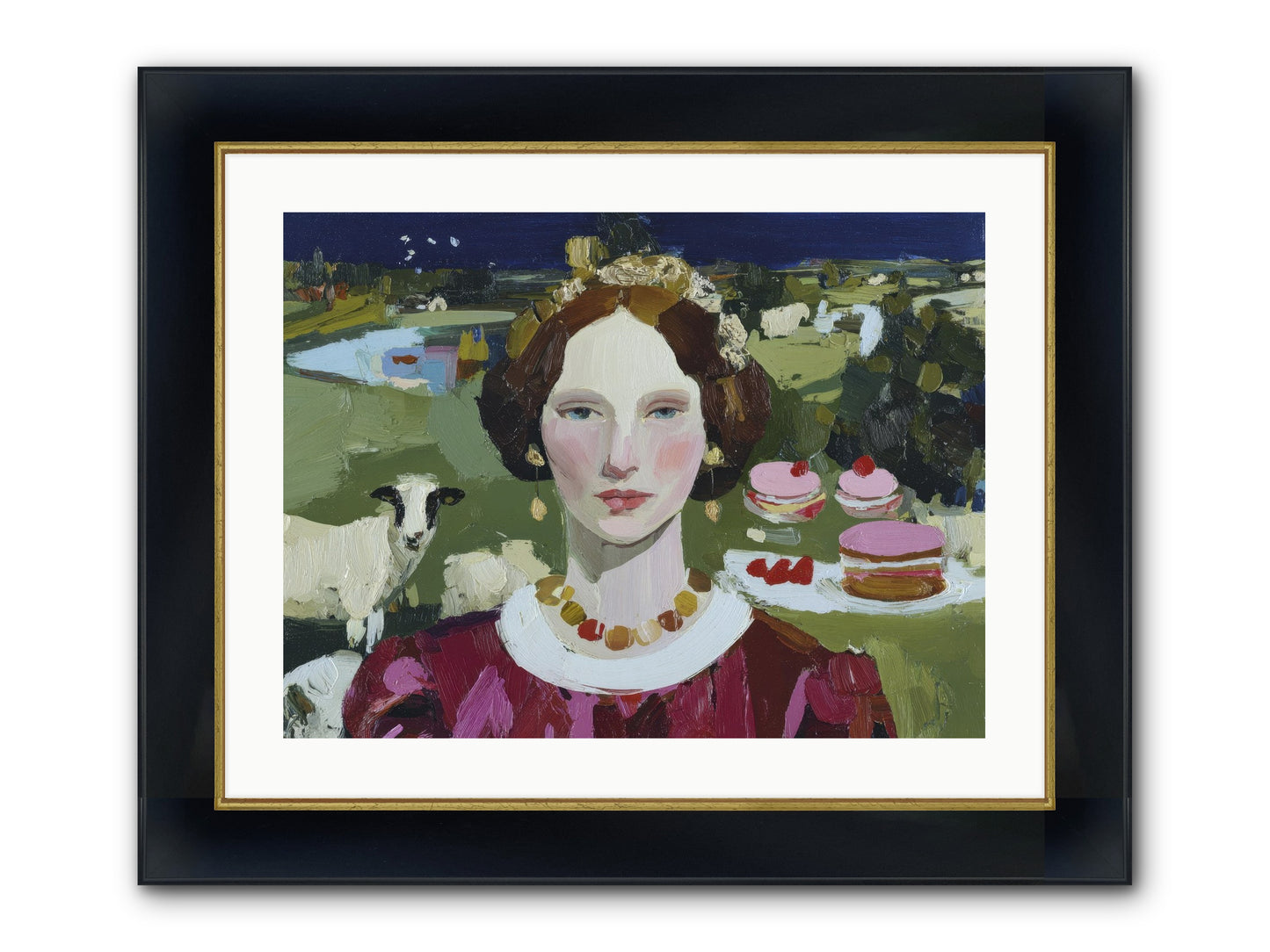 Pastoral Tea Framed Print - Wide Black w/Gold 24x18