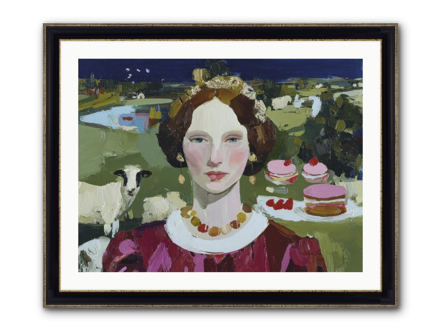 Pastoral Tea Framed Print - Black & Gold 32x24