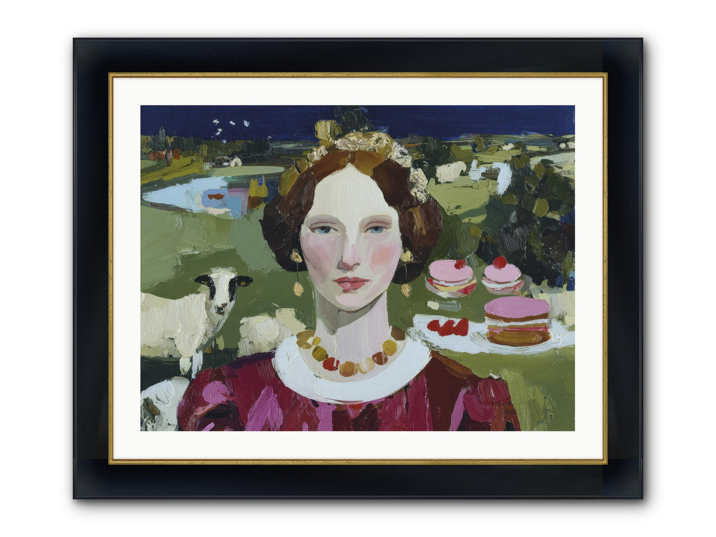 Pastoral Tea Framed Print - Wide Black w/Gold 32x24
