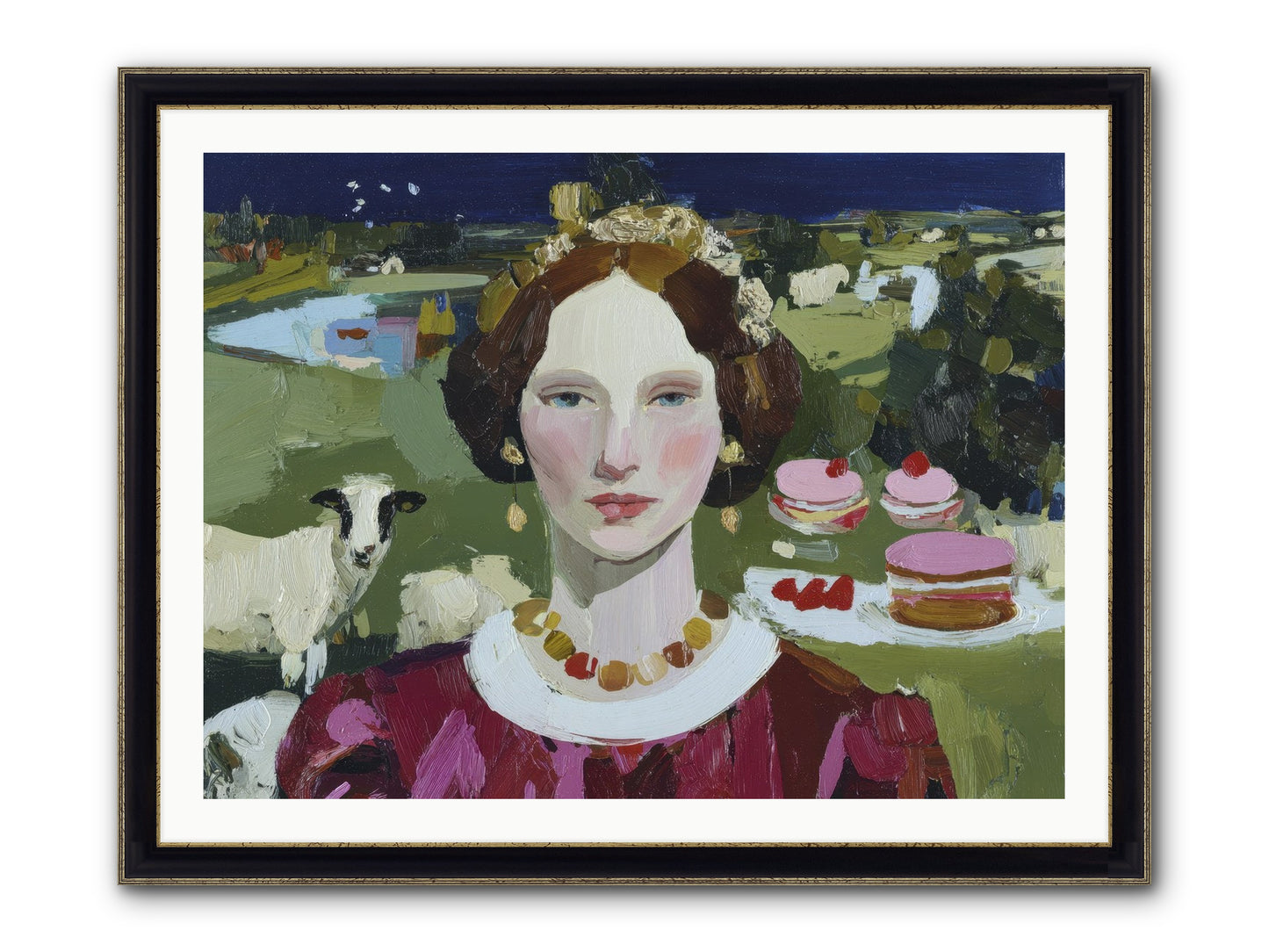 Pastoral Tea Framed Print - Black & Gold 40x30