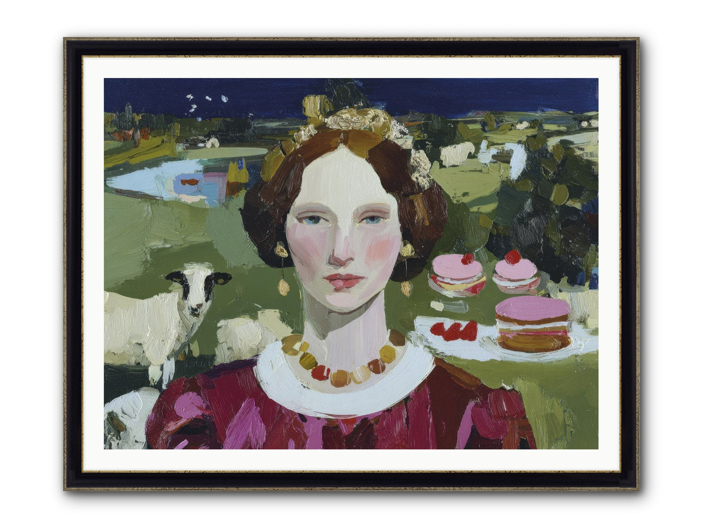 Pastoral Tea Framed Print - Black & Gold 48x36