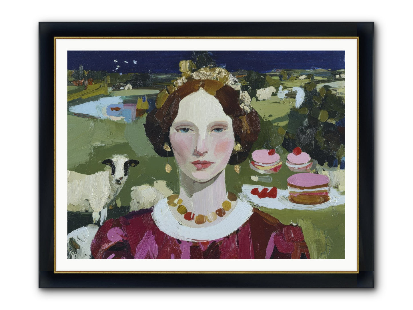 Pastoral Tea Framed Print - Wide Black w/Gold 48x36