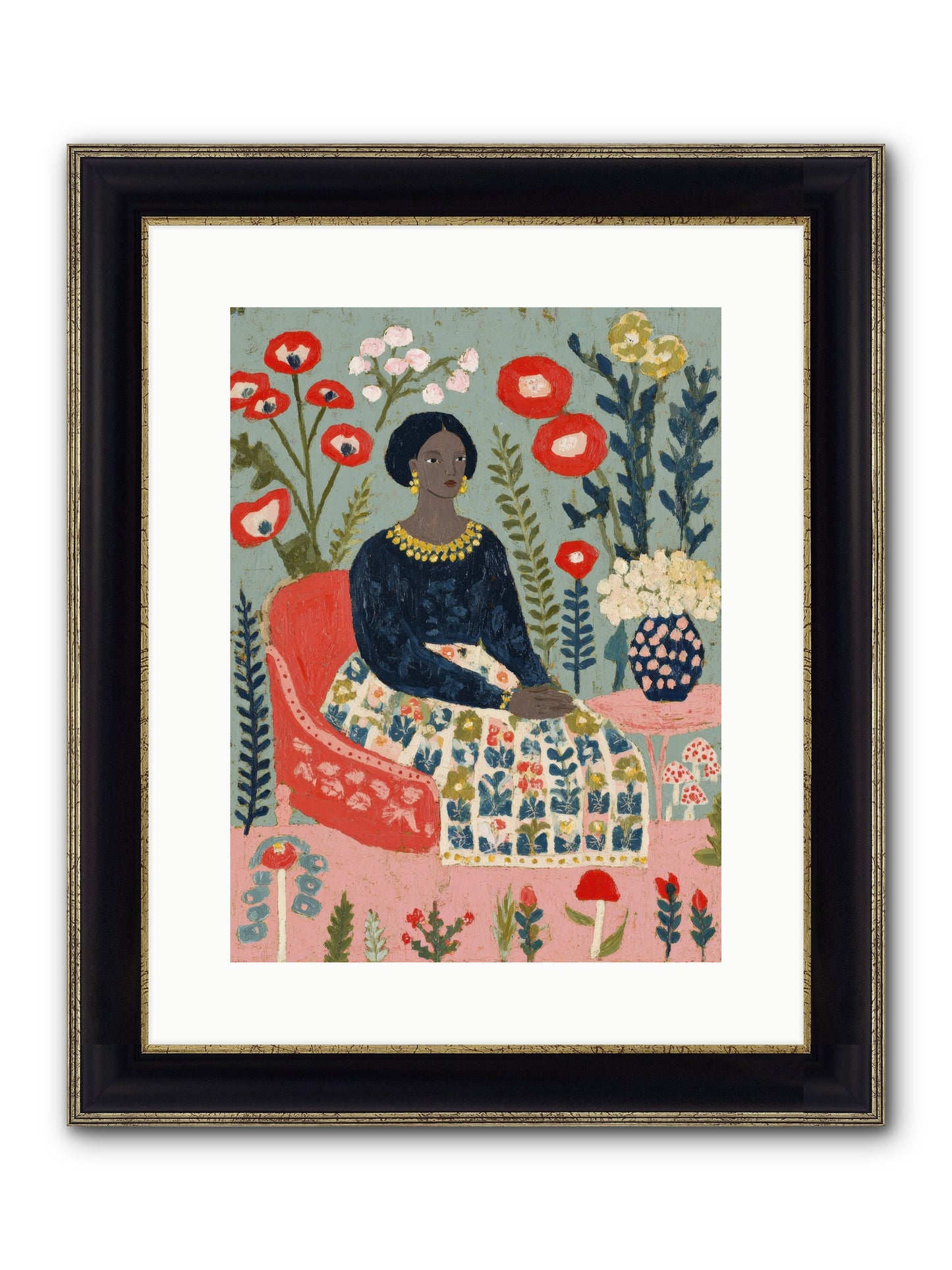 Patchwork Petals & Promise Framed Print - Black & Gold 12x16