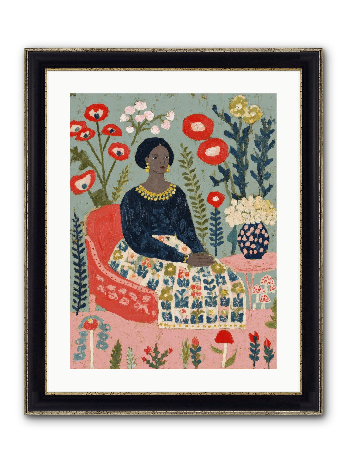 Patchwork Petals & Promise Framed Print - Black & Gold 18x24
