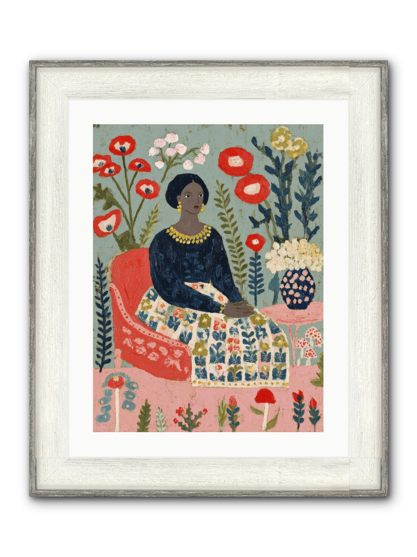 Patchwork Petals & Promise Framed Print - Driftwood White 18x24