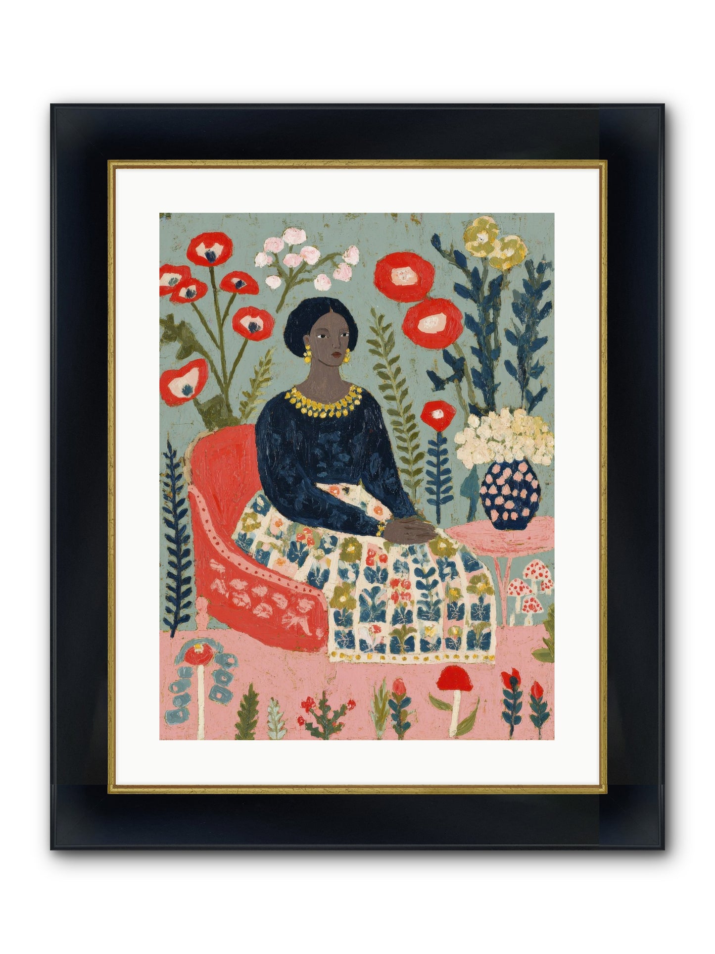 Patchwork Petals & Promise Framed Print - Wide Black w/Gold 18x24