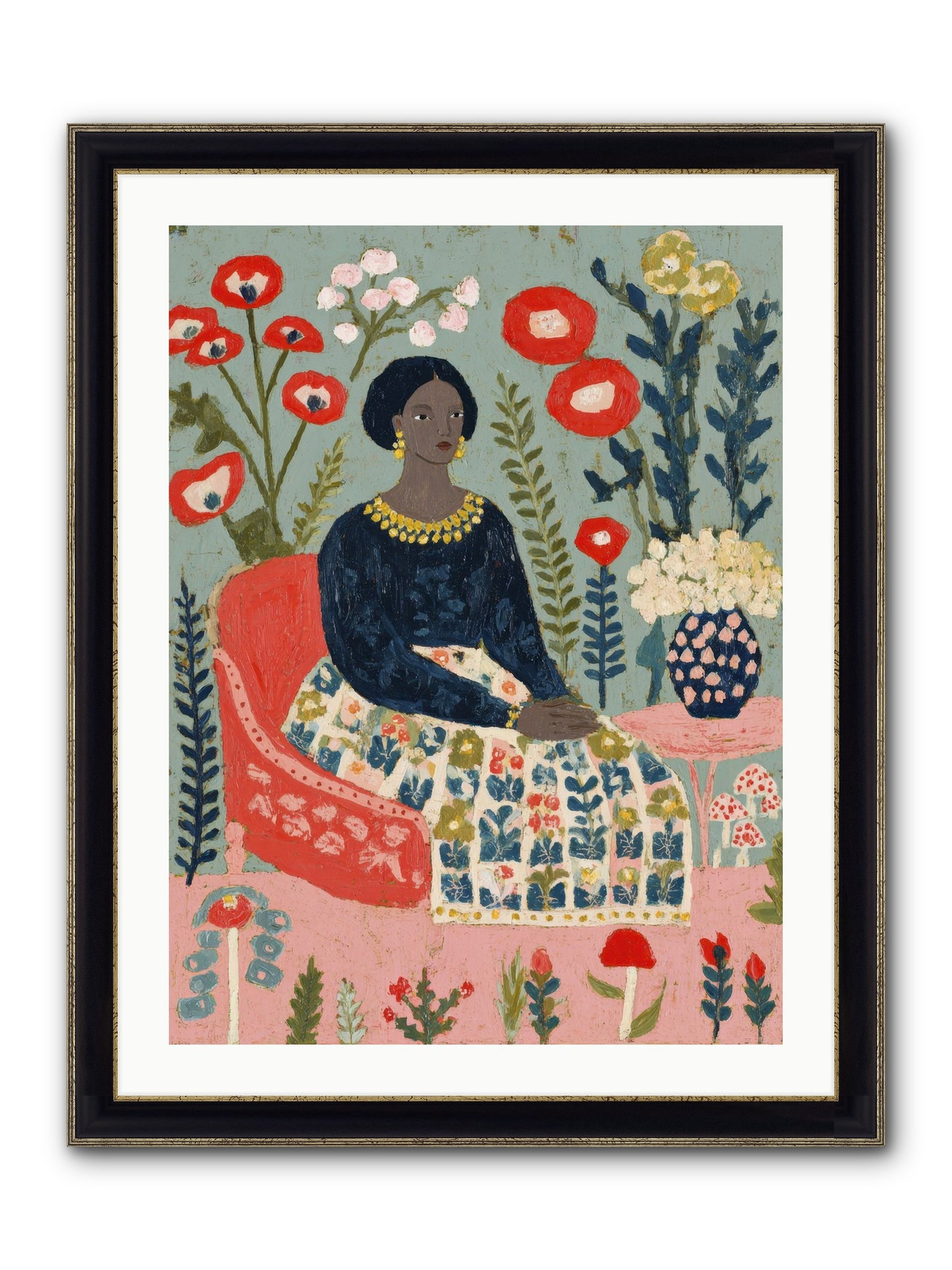 Patchwork Petals & Promise Framed Print - Black & Gold 24x32