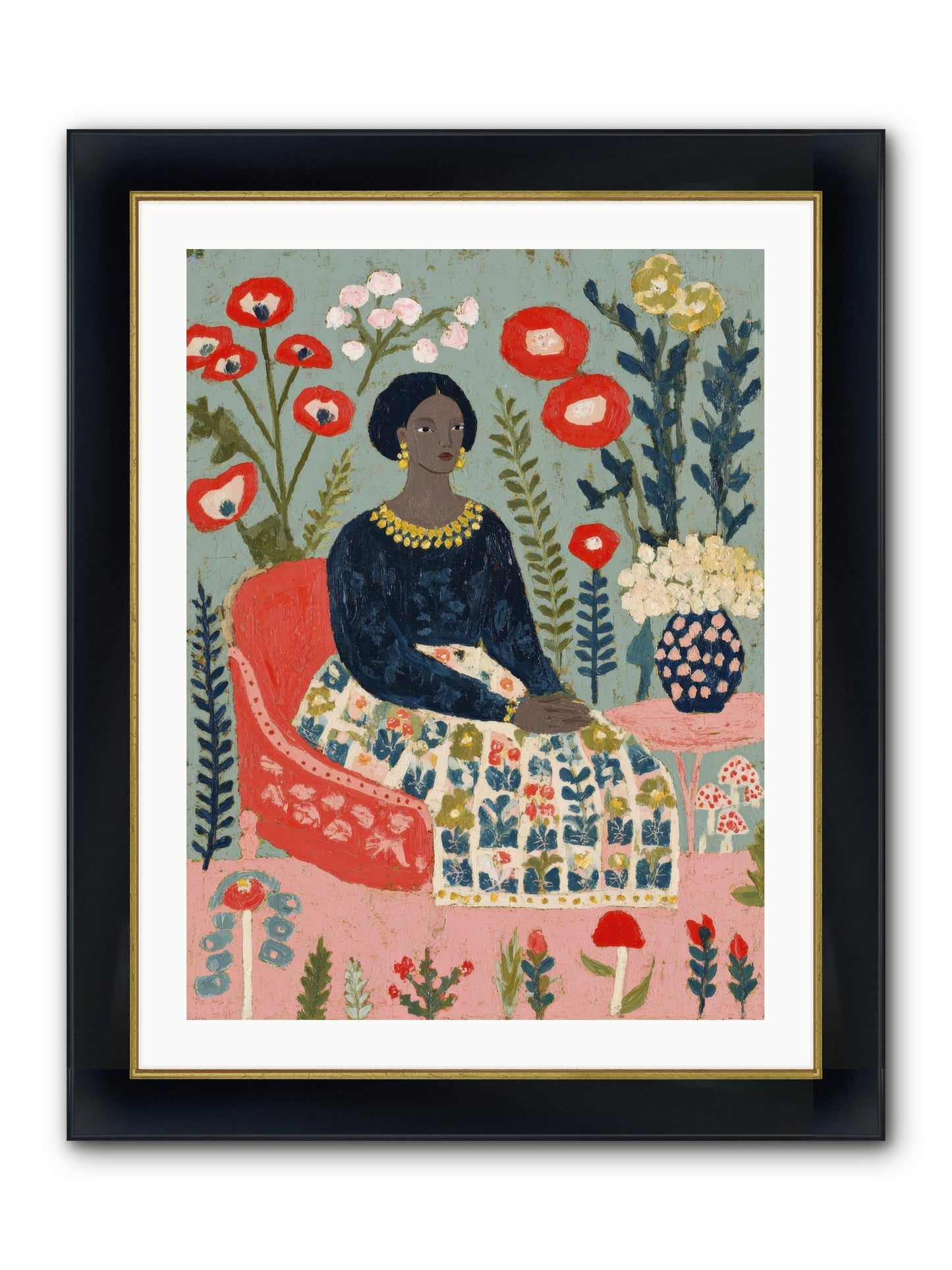 Patchwork Petals & Promise Framed Print - Wide Black w/Gold 24x32