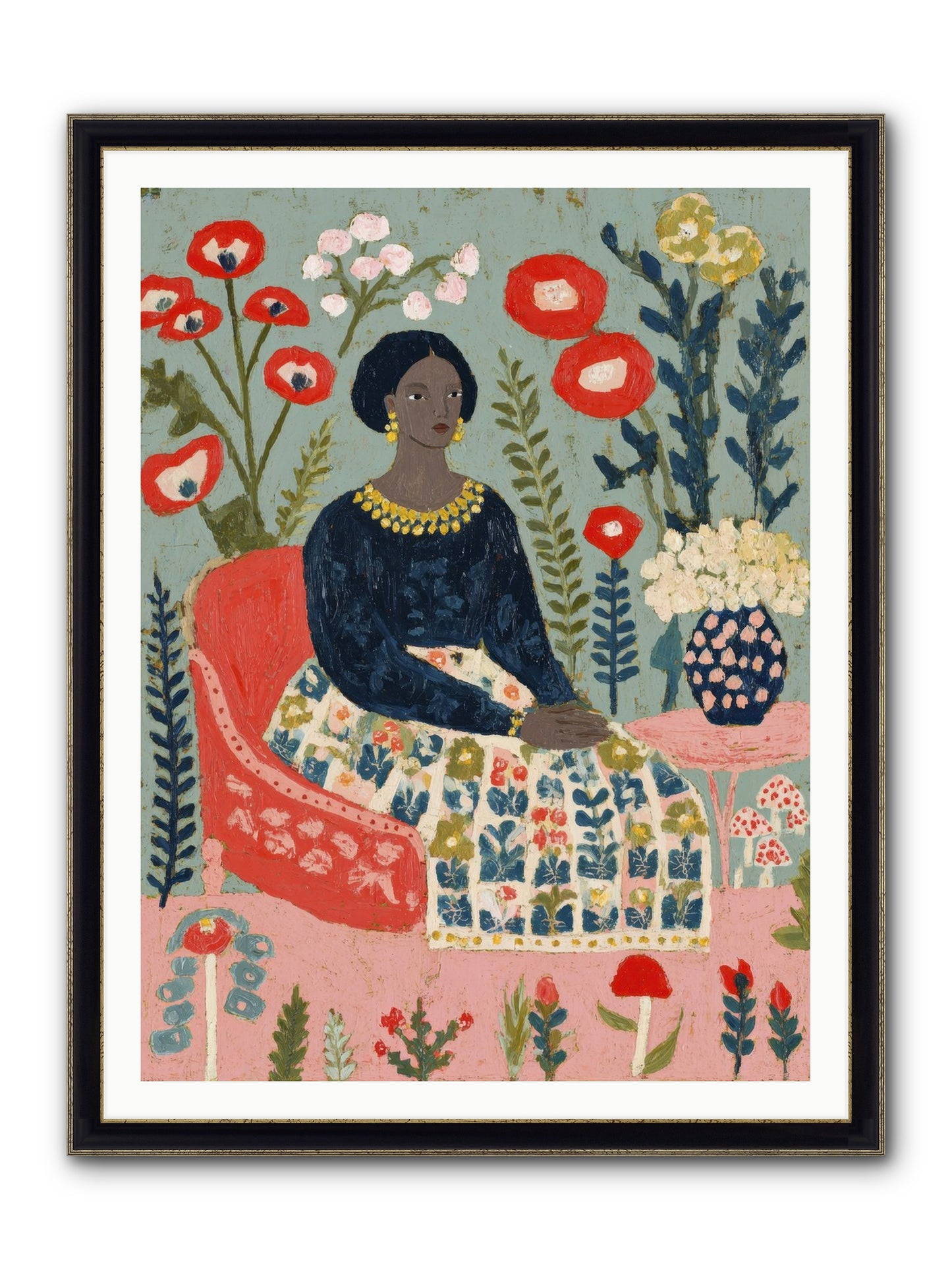 Patchwork Petals & Promise Framed Print - Black & Gold 36x48