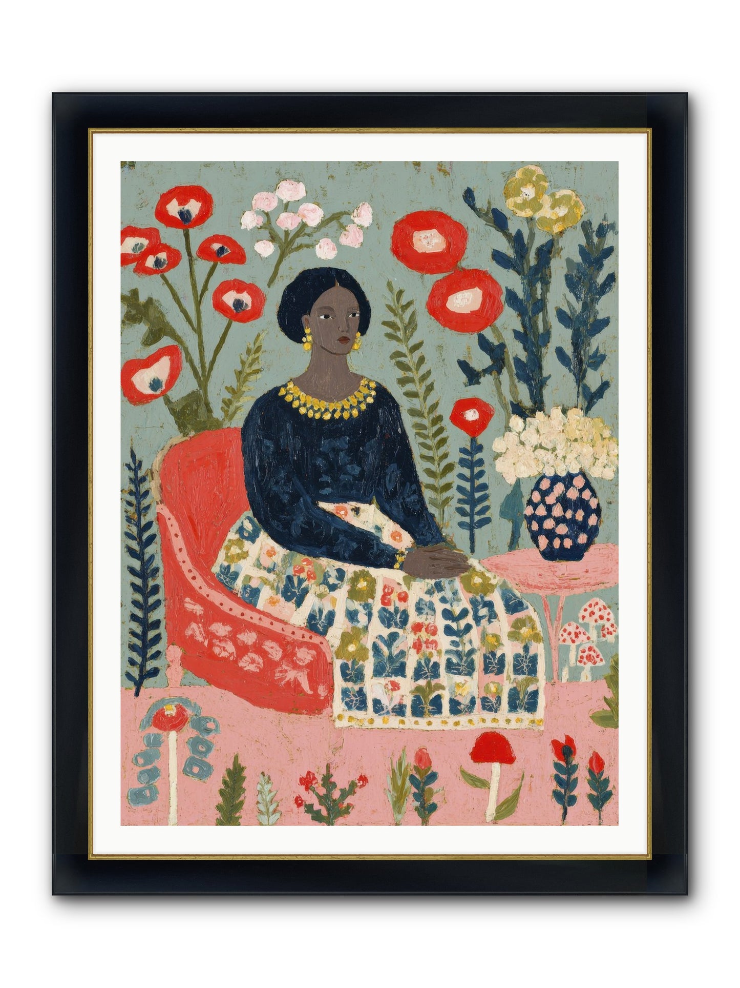 Patchwork Petals & Promise Framed Print - Wide Black w/Gold 36x48