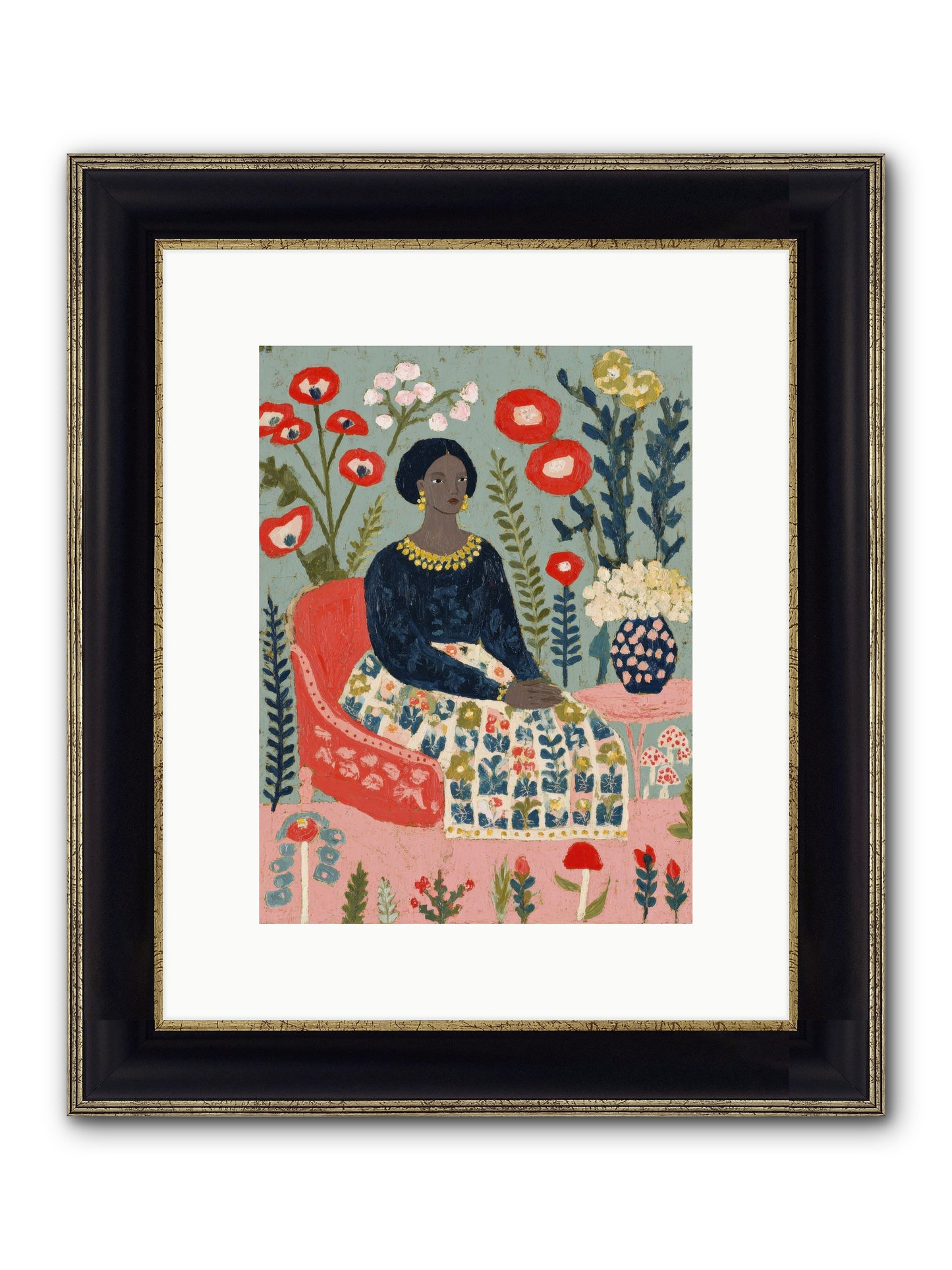 Patchwork Petals & Promise Framed Print - Black & Gold 9x12