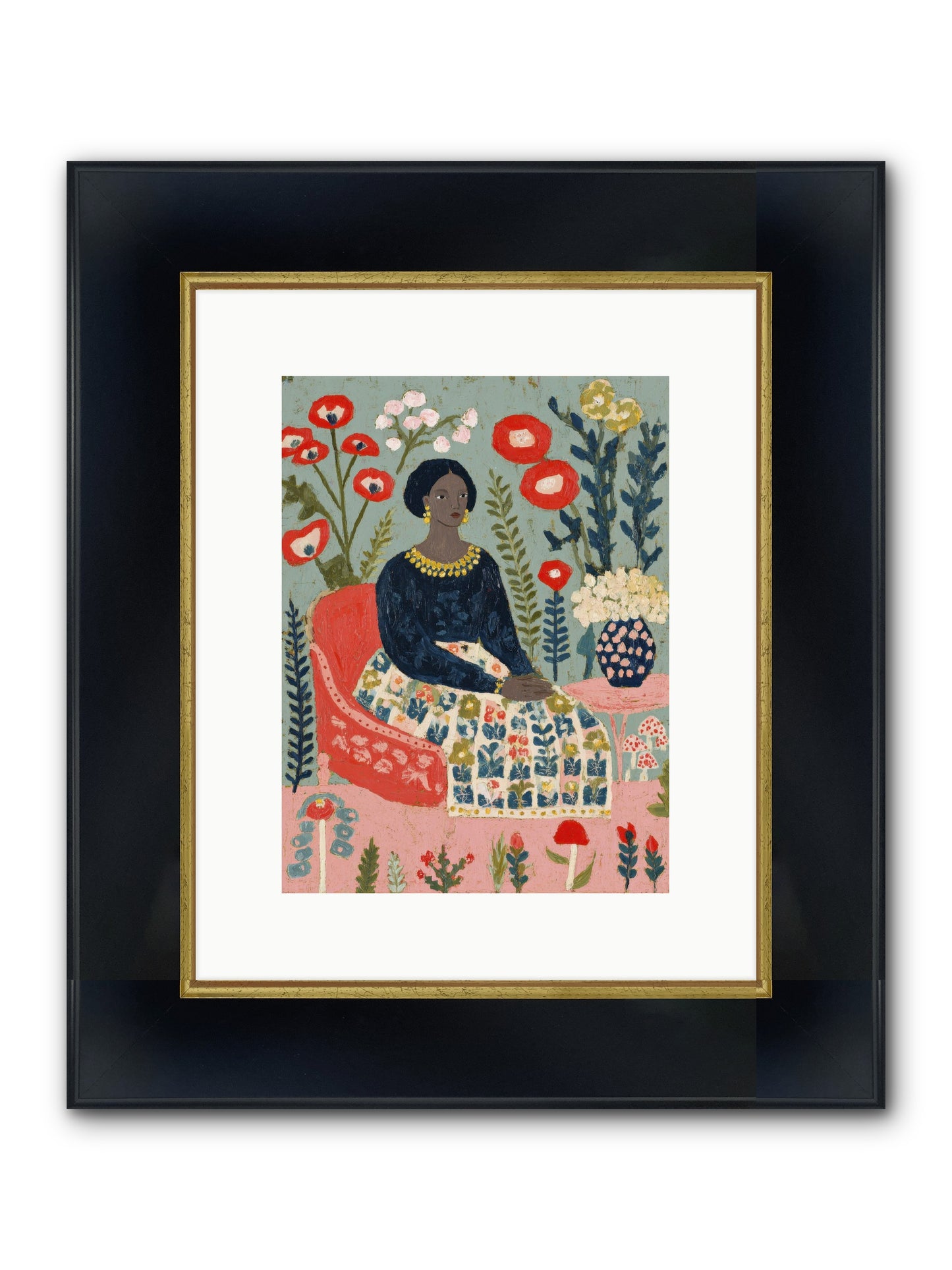 Patchwork Petals & Promise Framed Print - Wide Black w/Gold 9x12