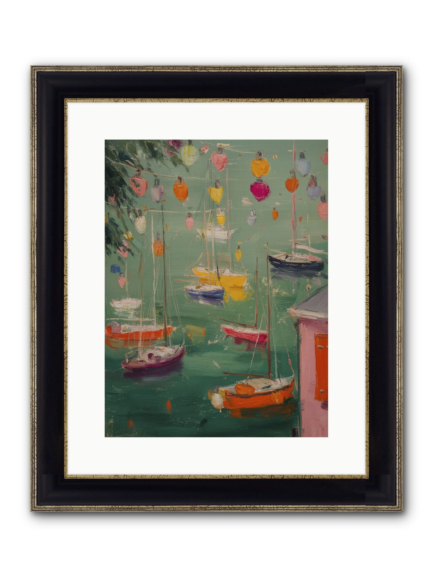 Peaceful Anchorage Framed Print - Black & Gold 12x16
