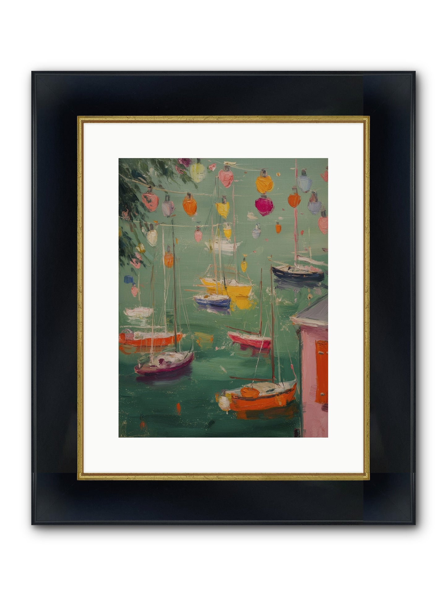 Peaceful Anchorage Framed Print - Wide Black w/Gold 12x16