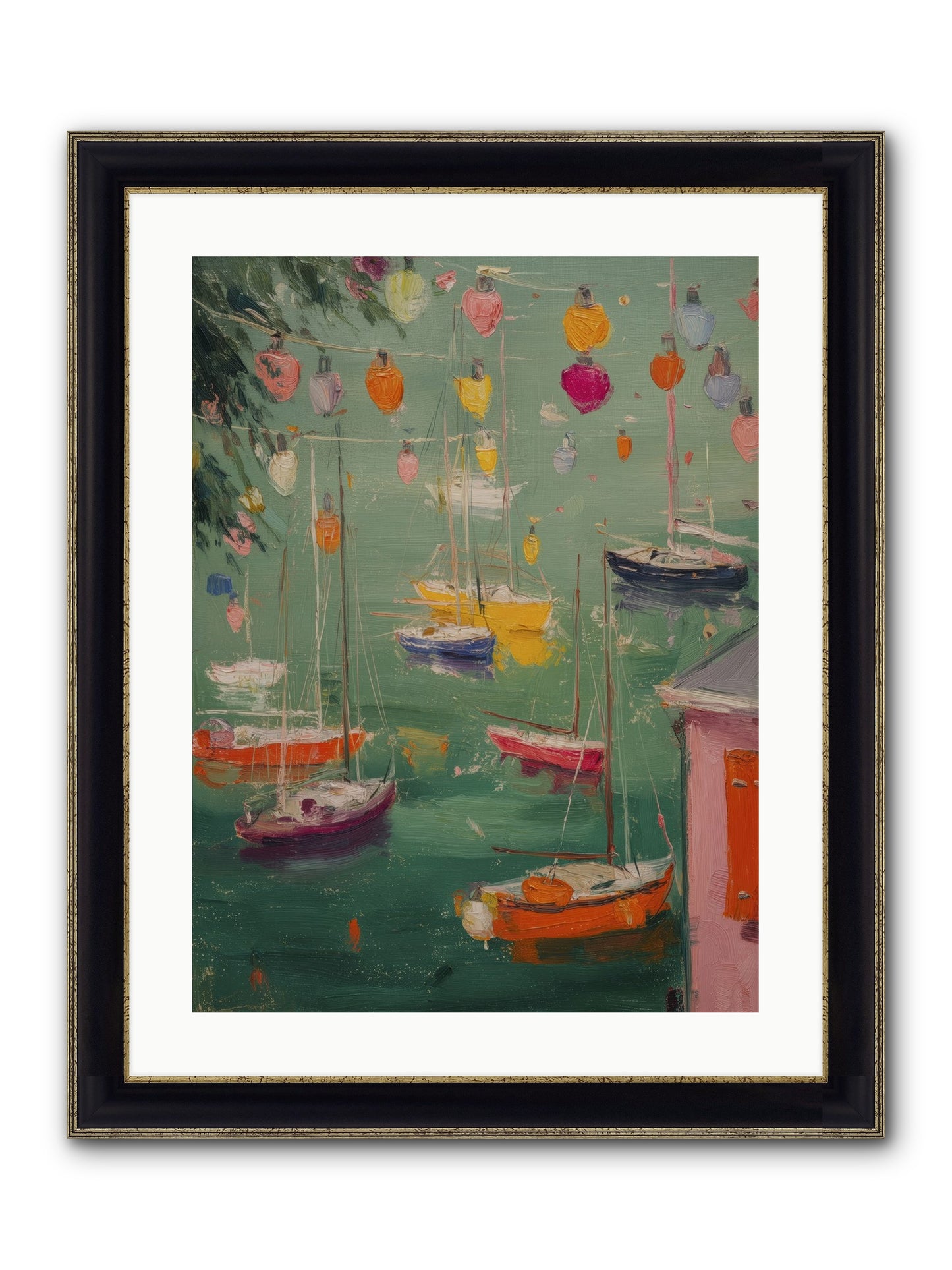 Peaceful Anchorage Framed Print - Black & Gold 18x24