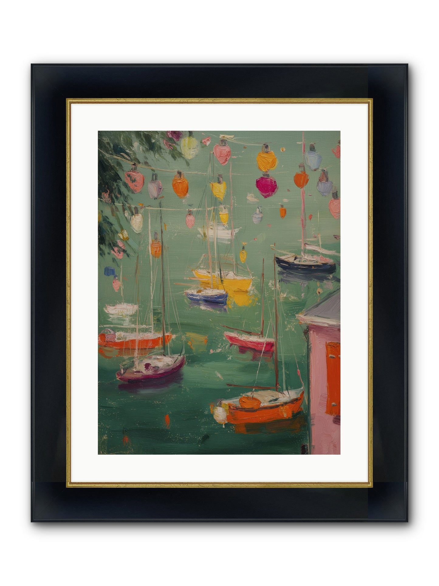 Peaceful Anchorage Framed Print - Wide Black w/Gold 18x24