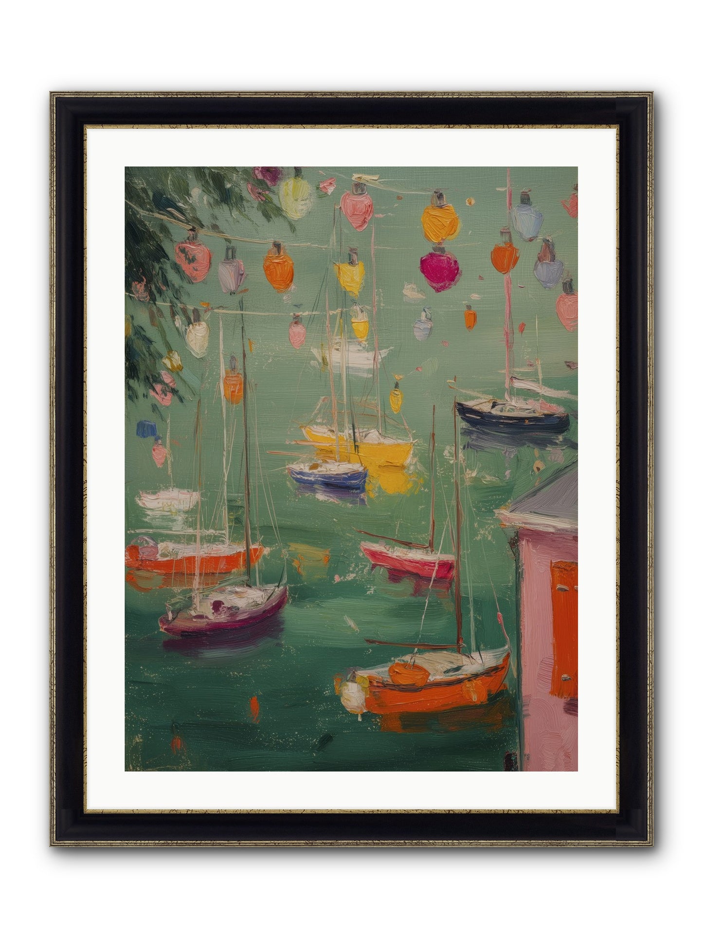 Peaceful Anchorage Framed Print - Black & Gold 24x32