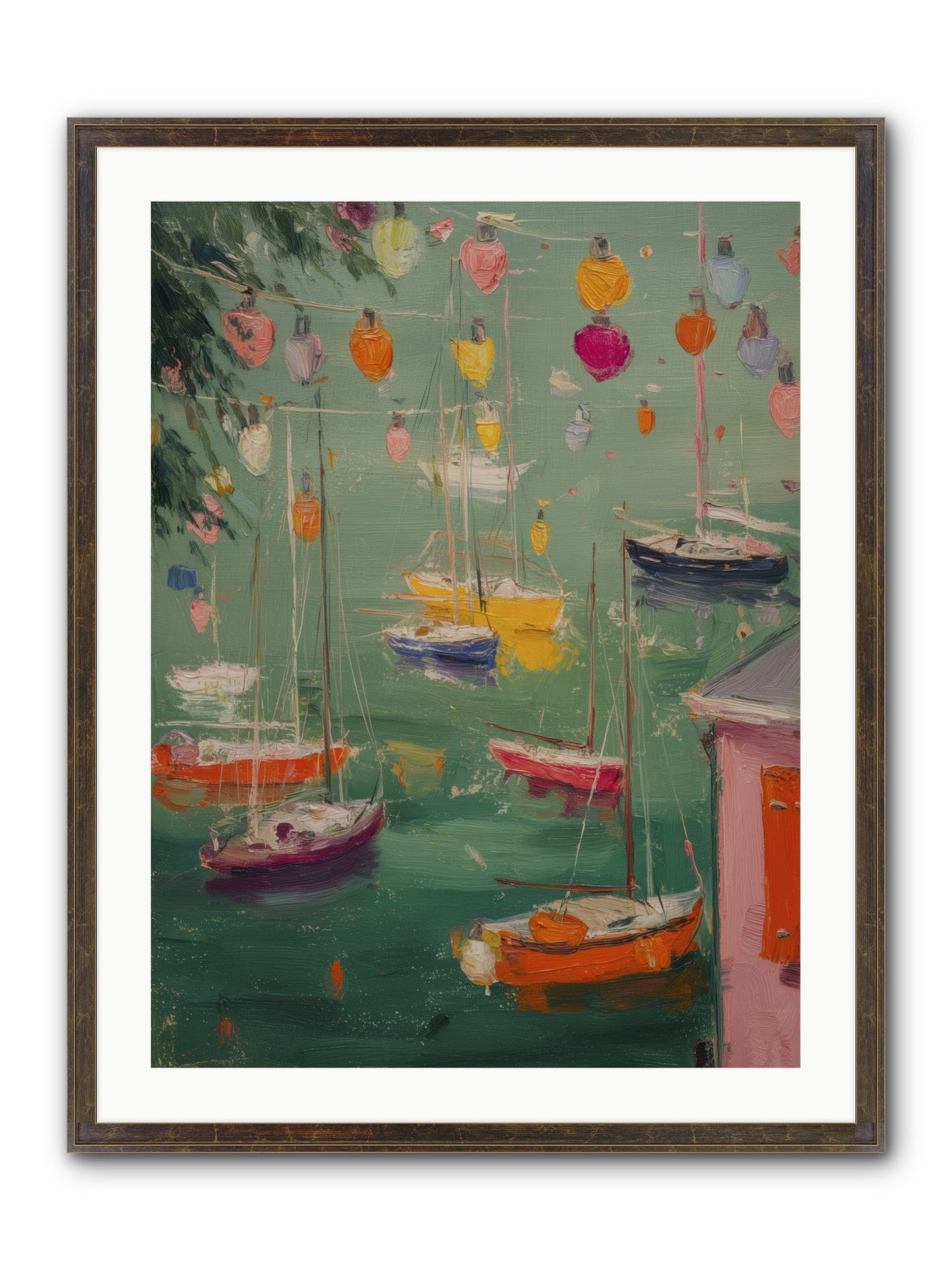 Peaceful Anchorage Framed Print - Slimwoods Black/Gold 24x32