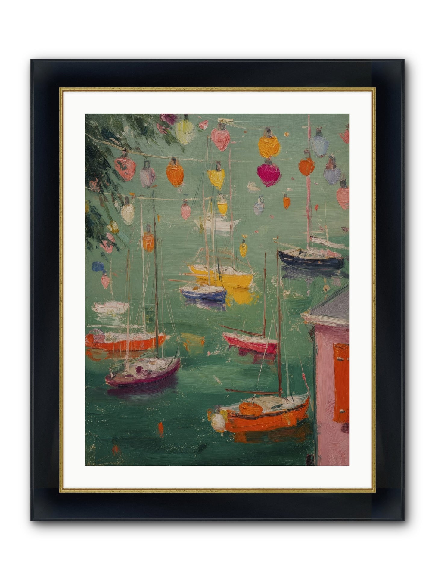Peaceful Anchorage Framed Print - Wide Black w/Gold 24x32