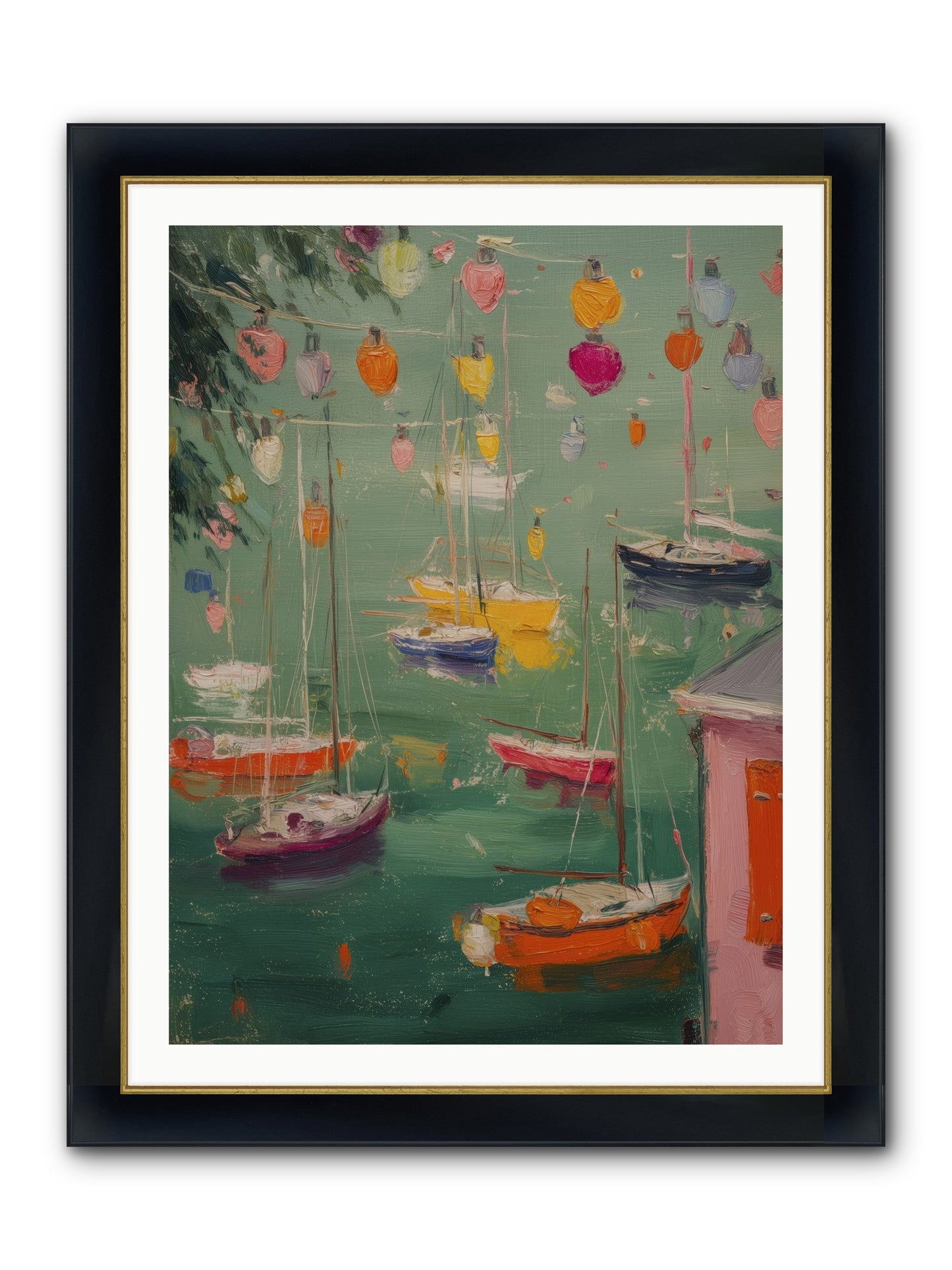 Peaceful Anchorage Framed Print - Wide Black w/Gold 30x40