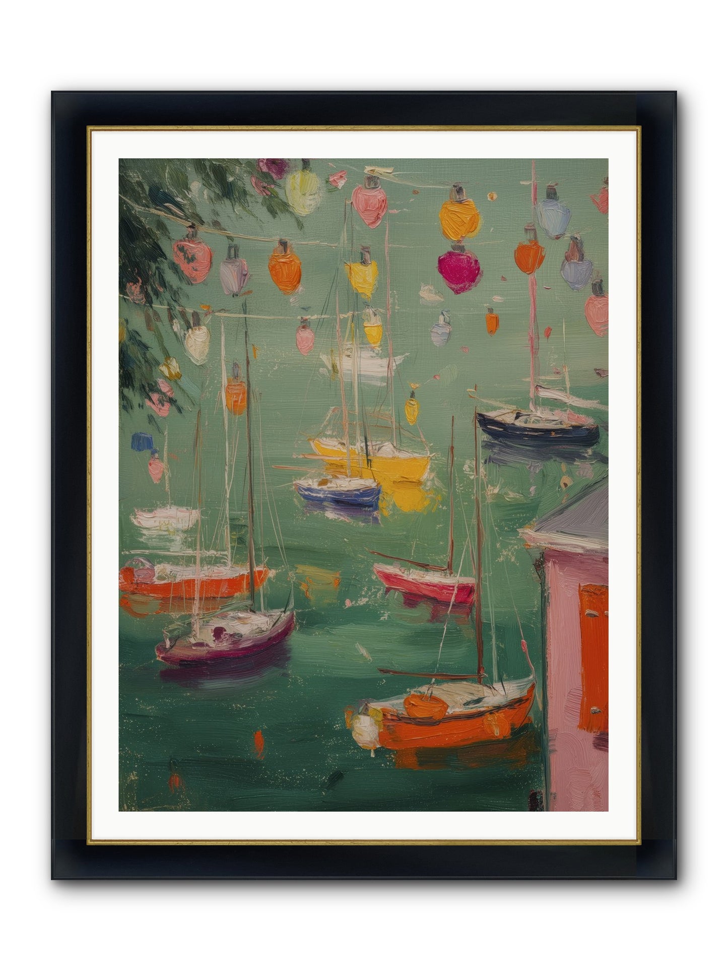 Peaceful Anchorage Framed Print - Wide Black w/Gold 36x48