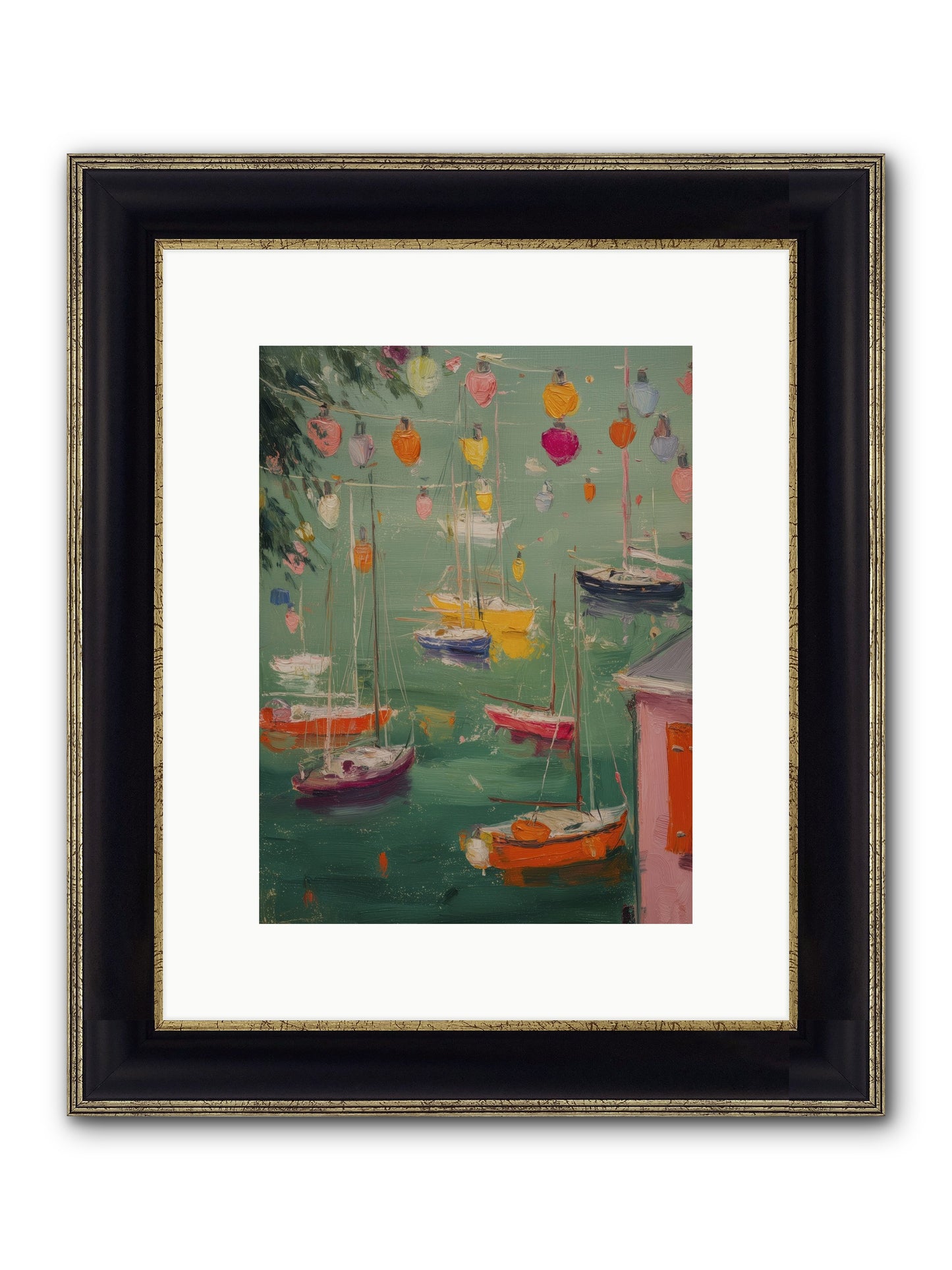 Peaceful Anchorage Framed Print - Black & Gold 9x12