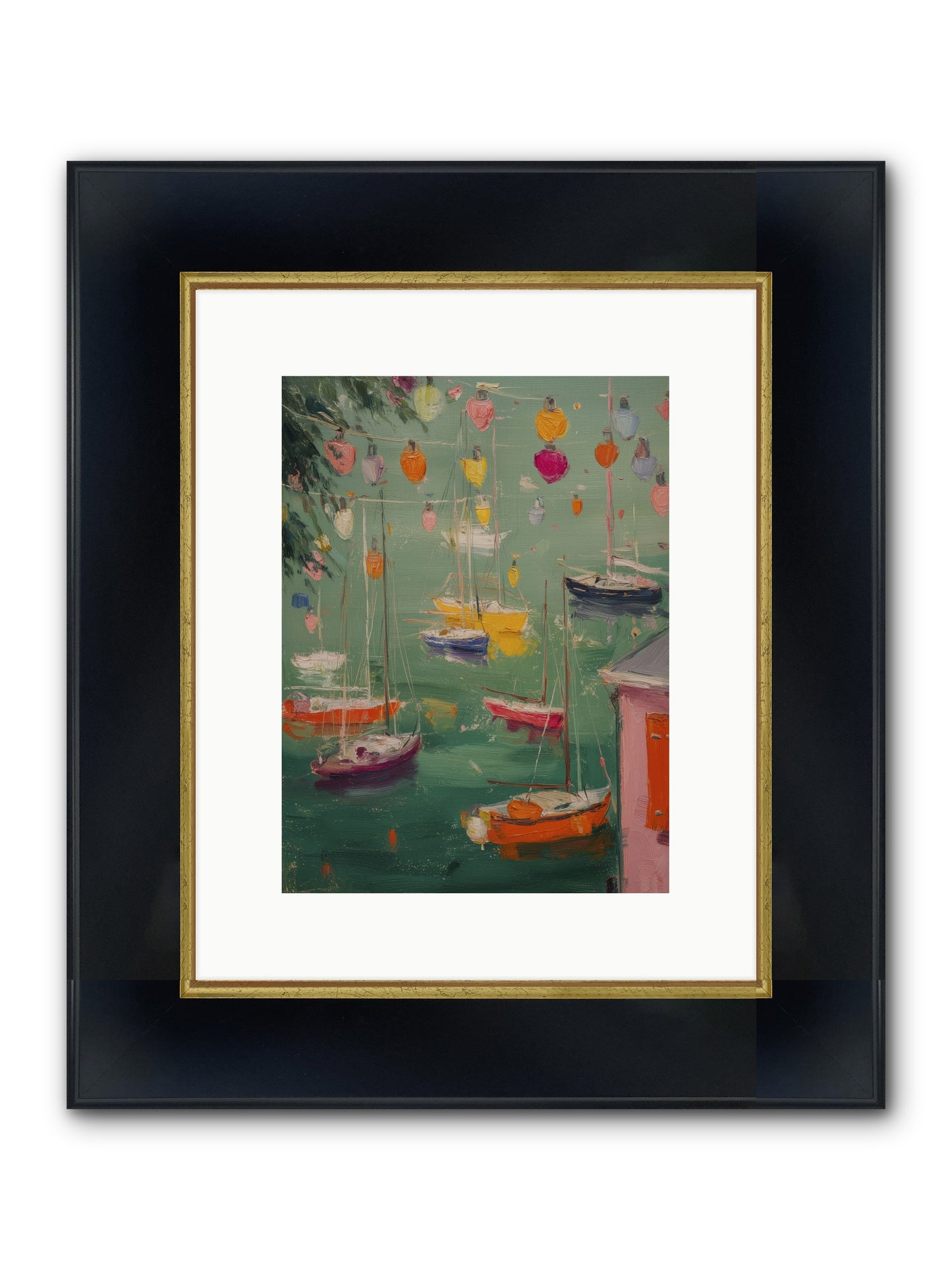 Peaceful Anchorage Framed Print - Wide Black w/Gold 9x12