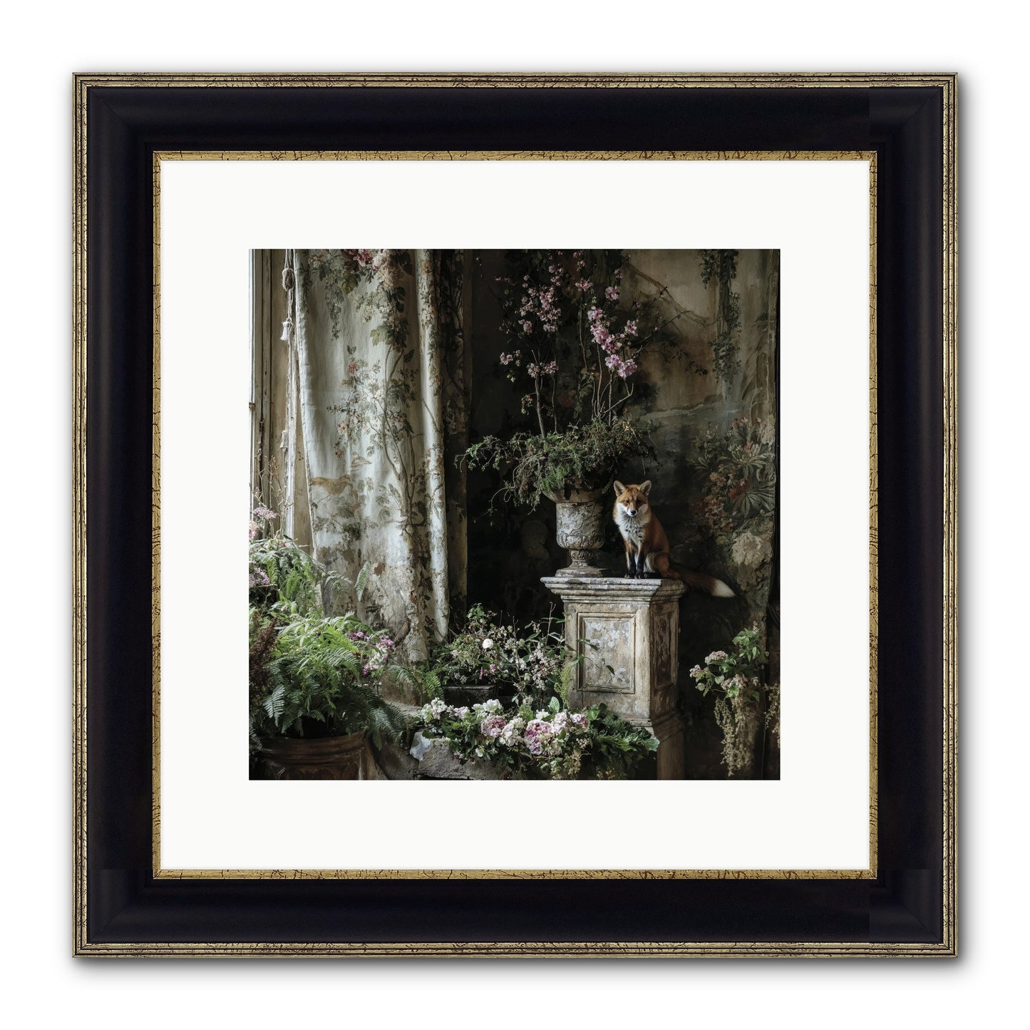 Peachleaf Sunday Framed Print - Black & Gold 12x12