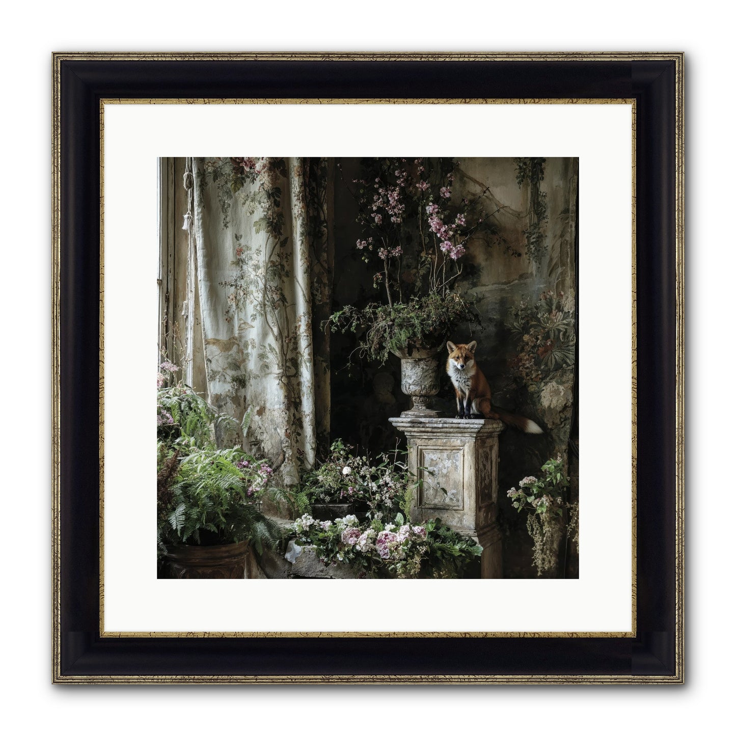 Peachleaf Sunday Framed Print - Black & Gold 16x16