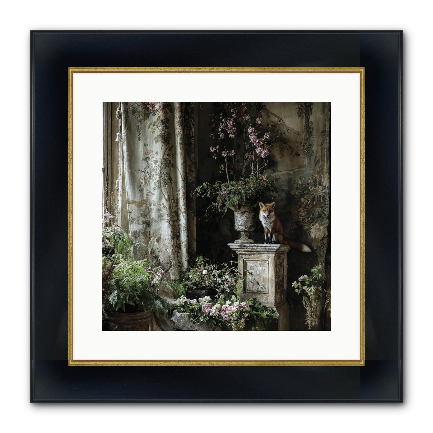 Peachleaf Sunday Framed Print - Wide Black w/Gold 16x16