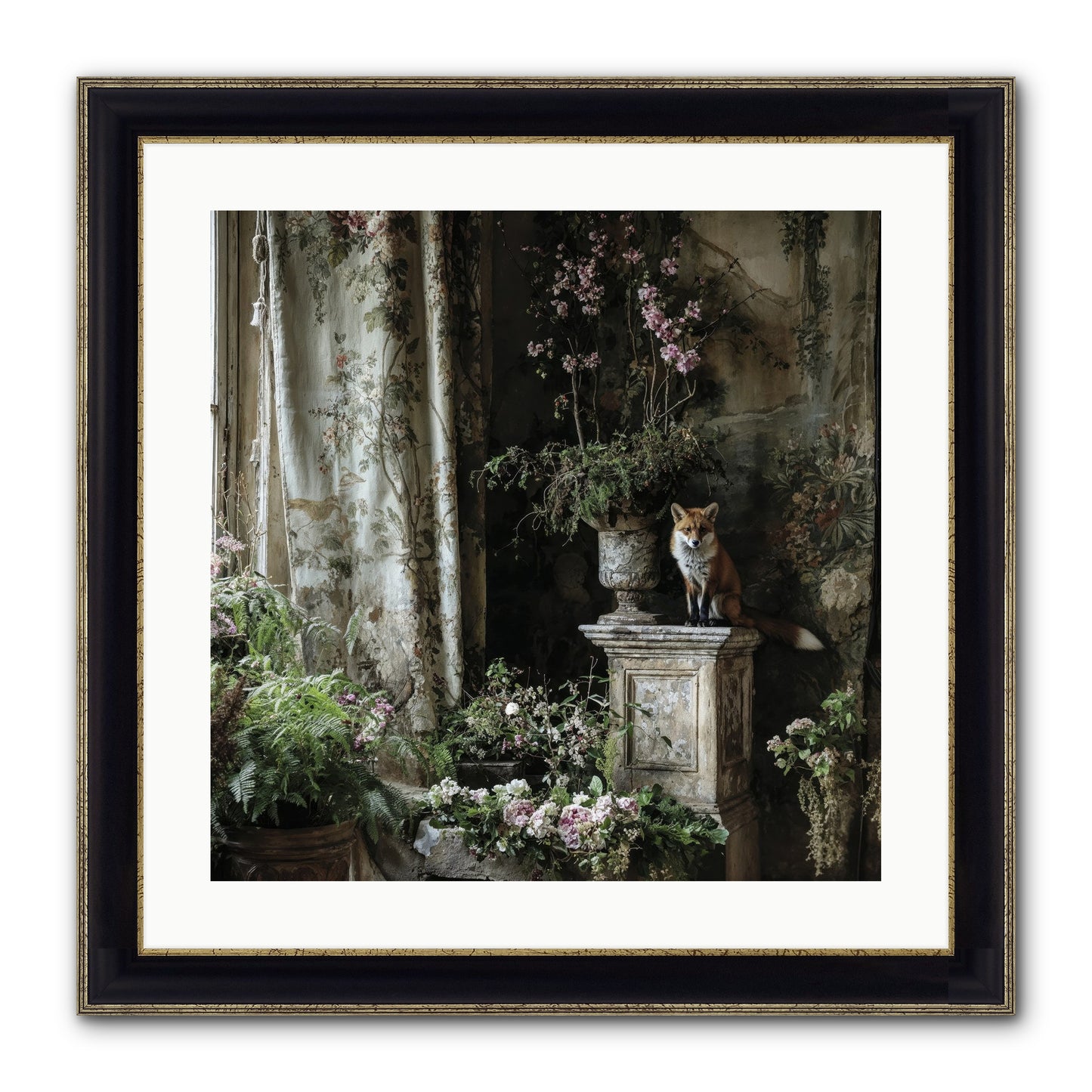 Peachleaf Sunday Framed Print - Black & Gold 20x20