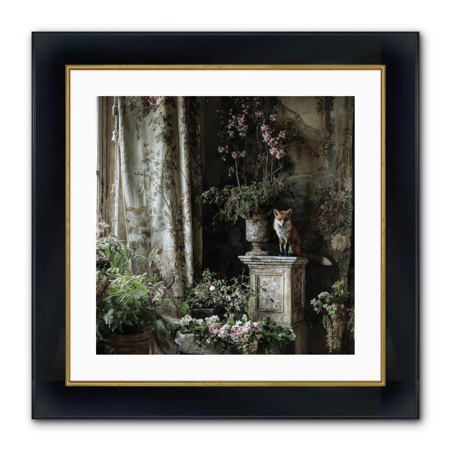 Peachleaf Sunday Framed Print - Wide Black w/Gold 20x20