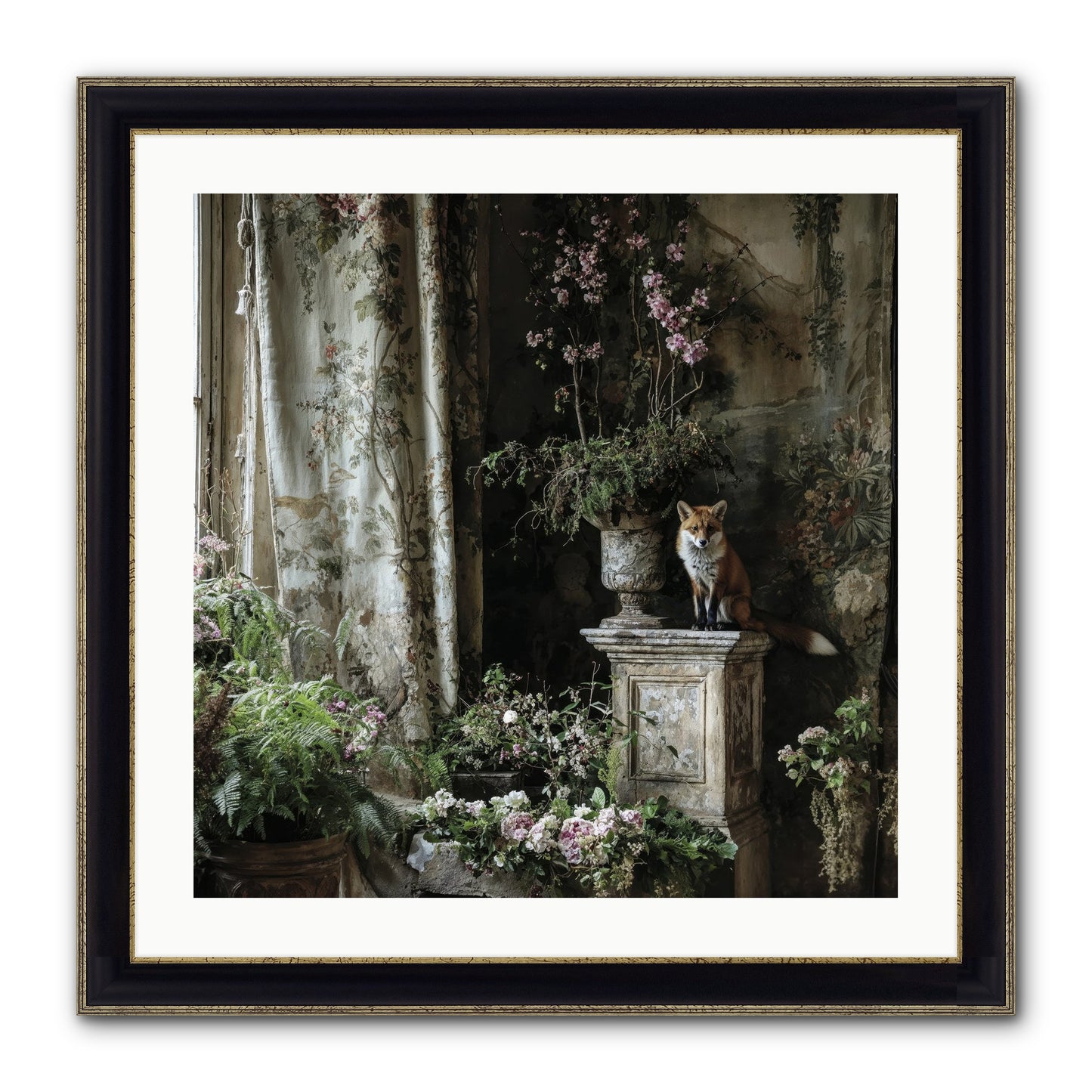 Peachleaf Sunday Framed Print - Black & Gold 24x24