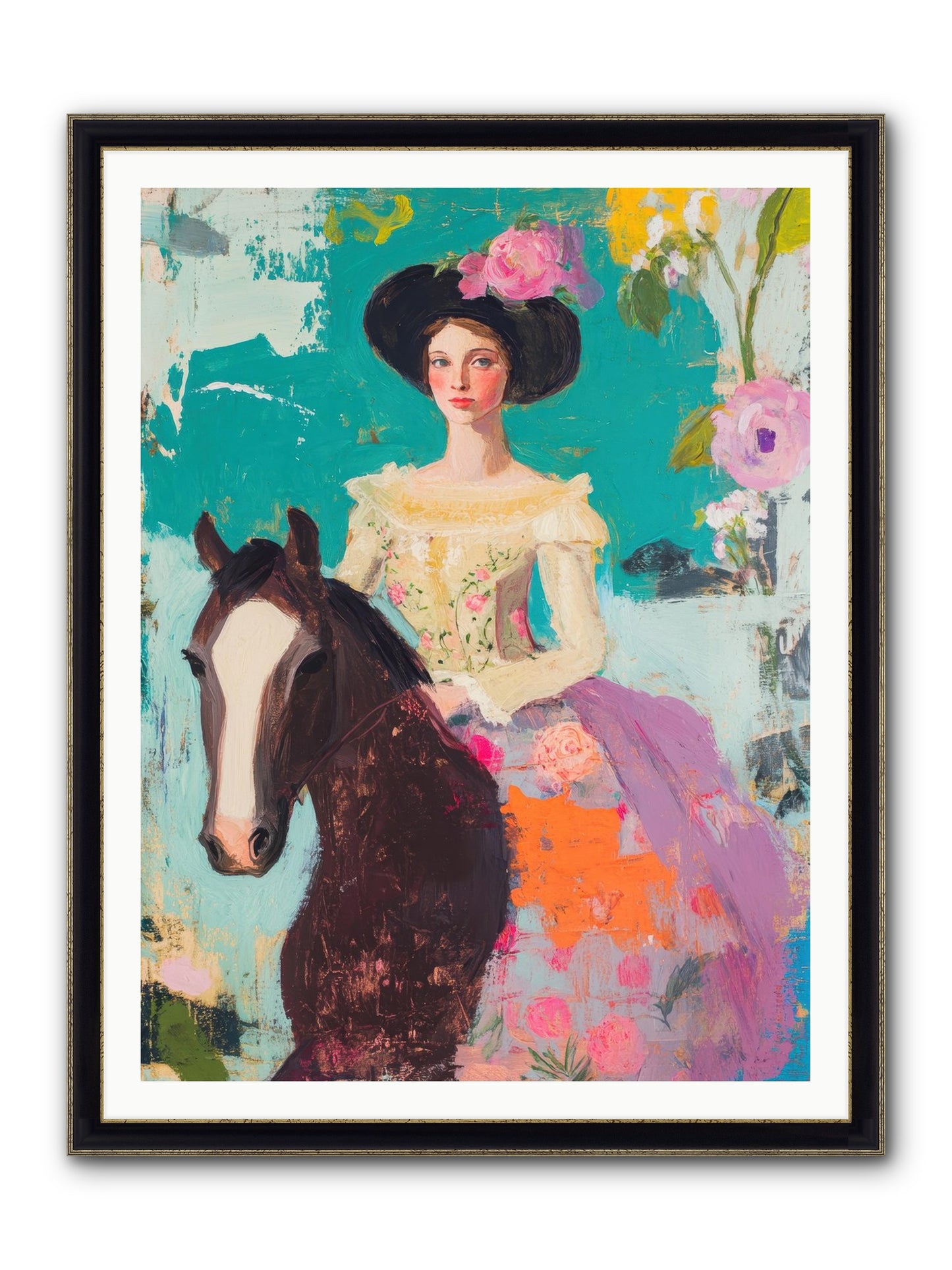Pearl Dust Trail Framed Print - Black & Gold 36x48