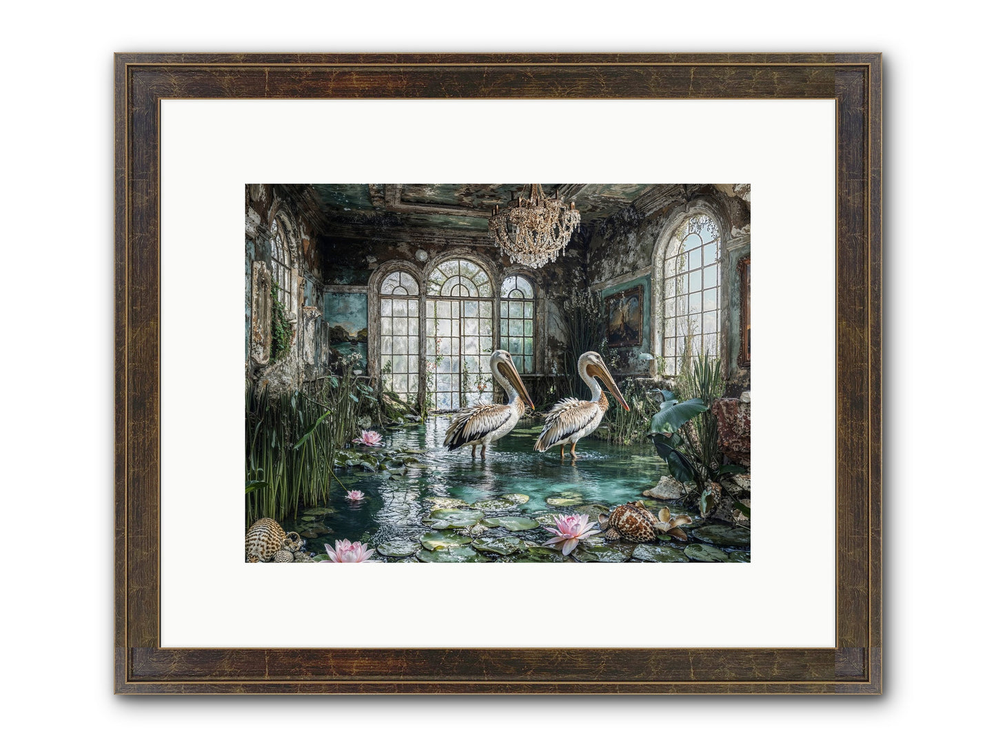 Pelicans Of The Grand Tour Framed Print - Slimwoods Black/Gold 12x9