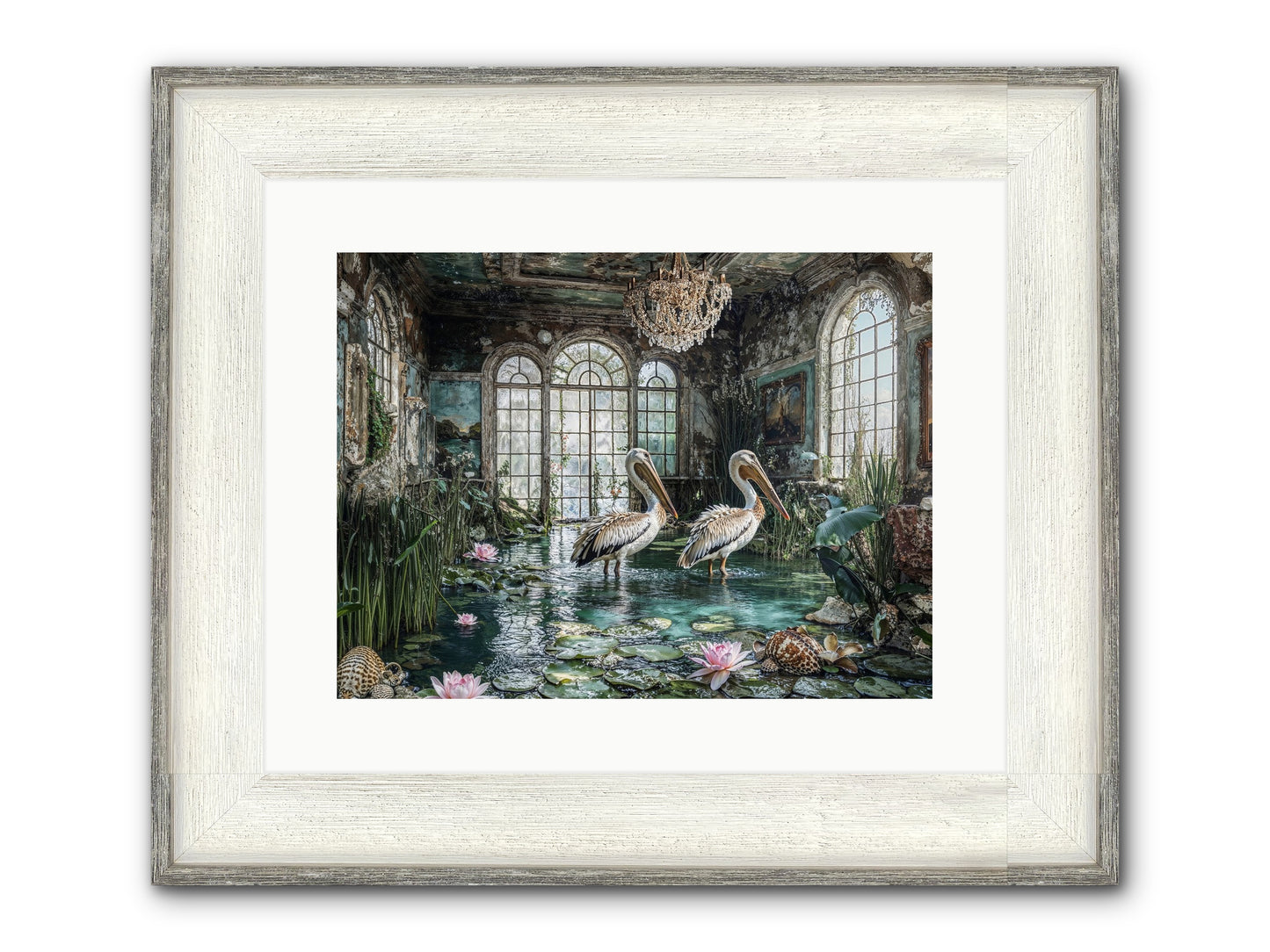Pelicans Of The Grand Tour Framed Print - Driftwood White 16x12