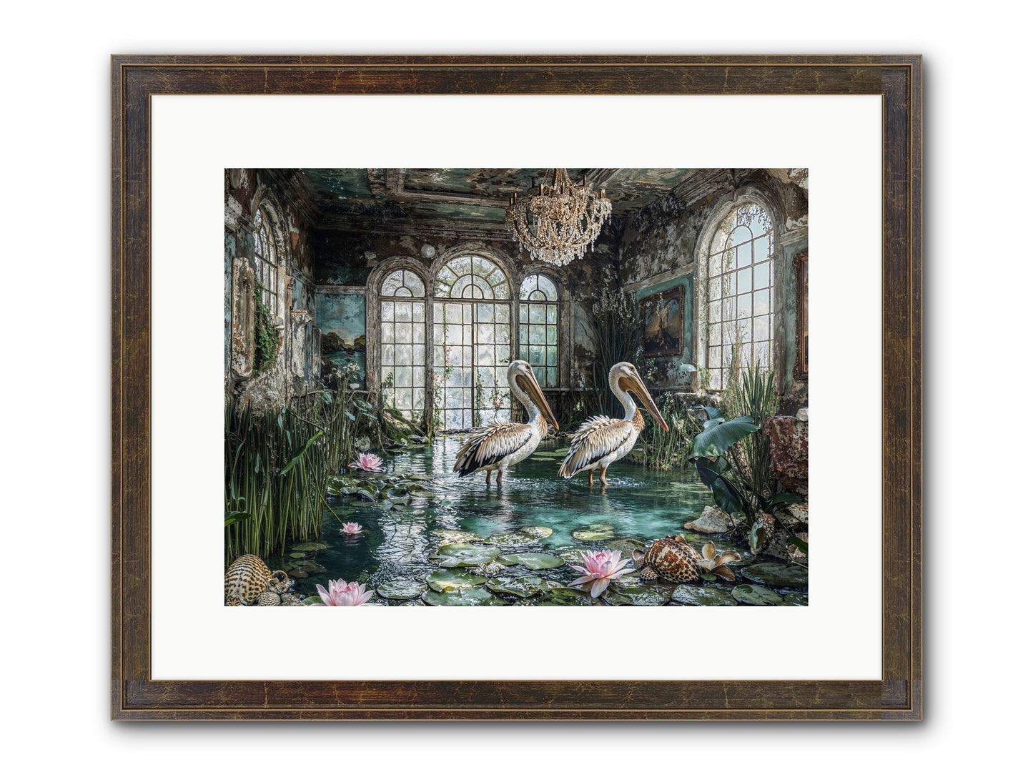 Pelicans Of The Grand Tour Framed Print - Slimwoods Black/Gold 16x12