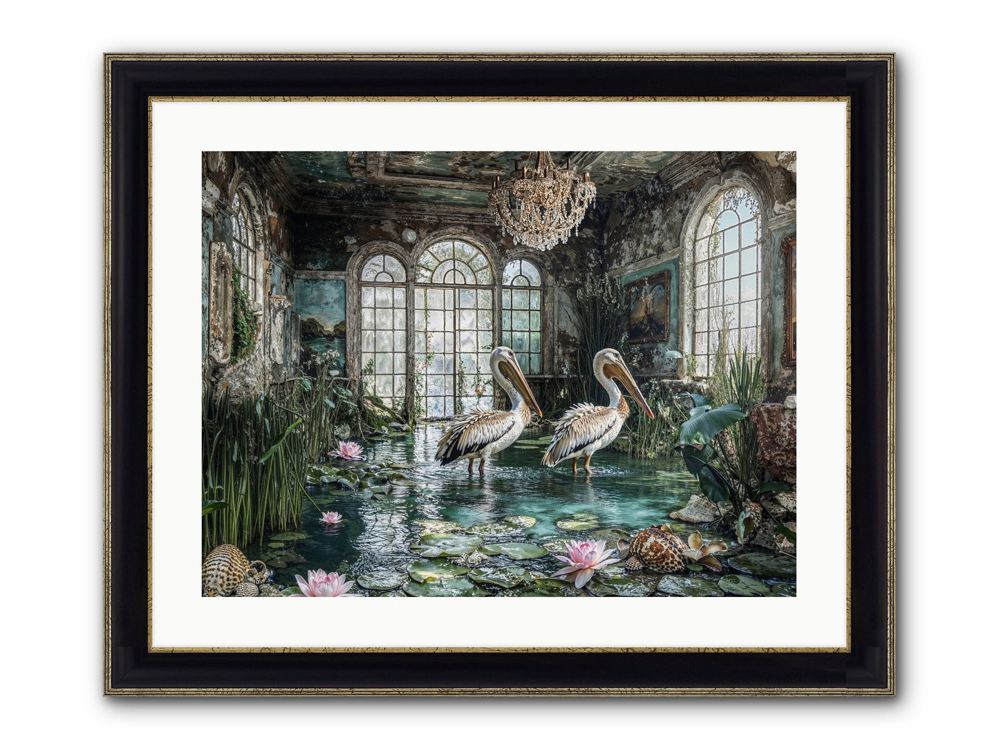 Pelicans Of The Grand Tour Framed Print - Black & Gold 24x18