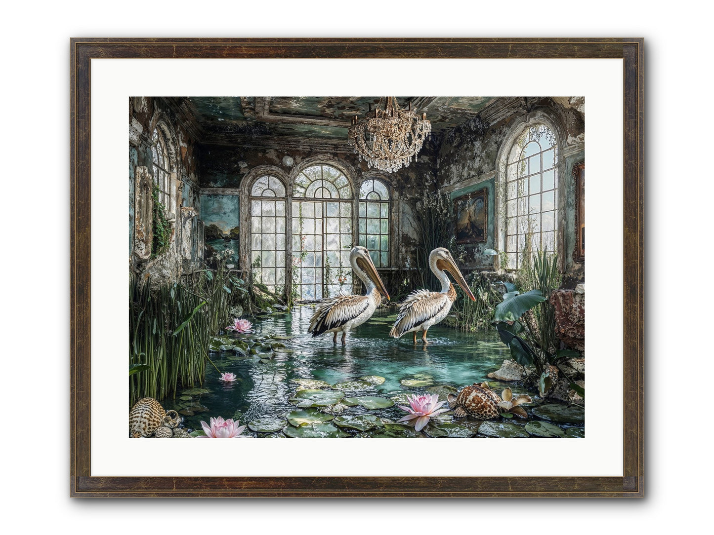 Pelicans Of The Grand Tour Framed Print - Slimwoods Black/Gold 24x18
