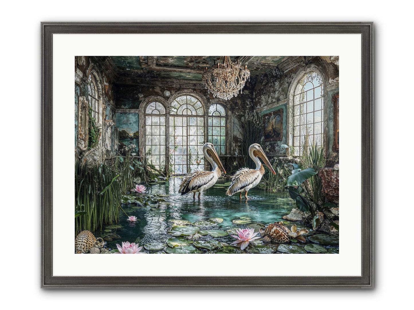 Pelicans Of The Grand Tour Framed Print - Slimwoods Black/Silver 24x18