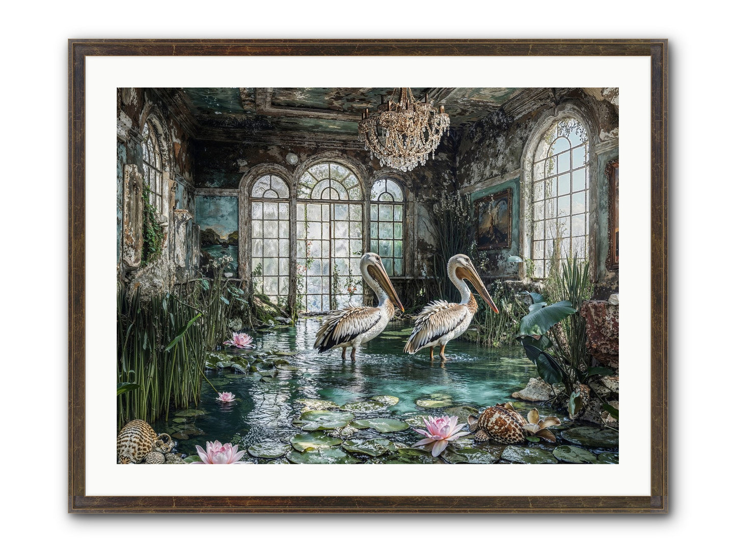 Pelicans Of The Grand Tour Framed Print - Slimwoods Black/Gold 32x24