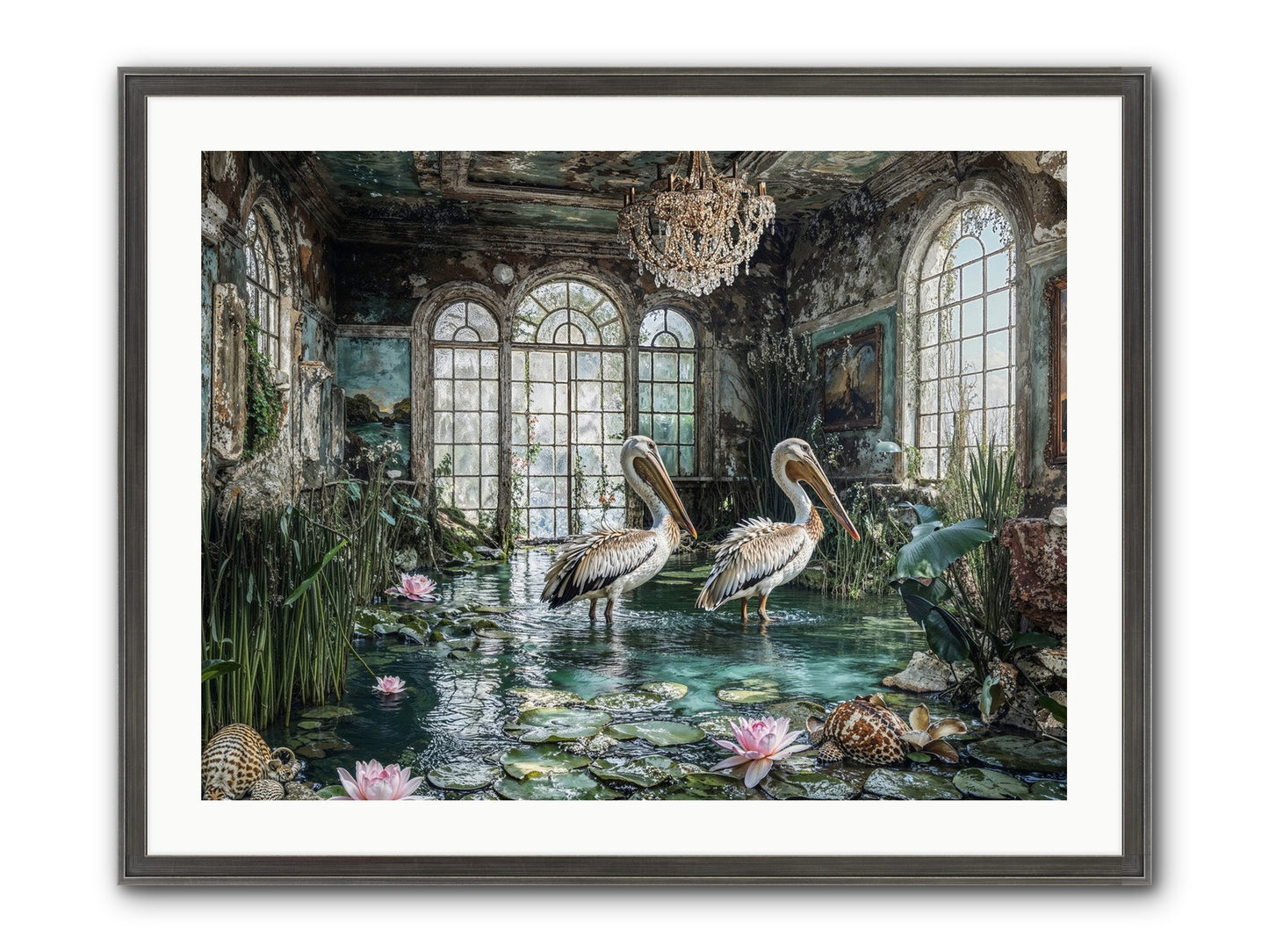 Pelicans Of The Grand Tour Framed Print - Slimwoods Black/Silver 32x24