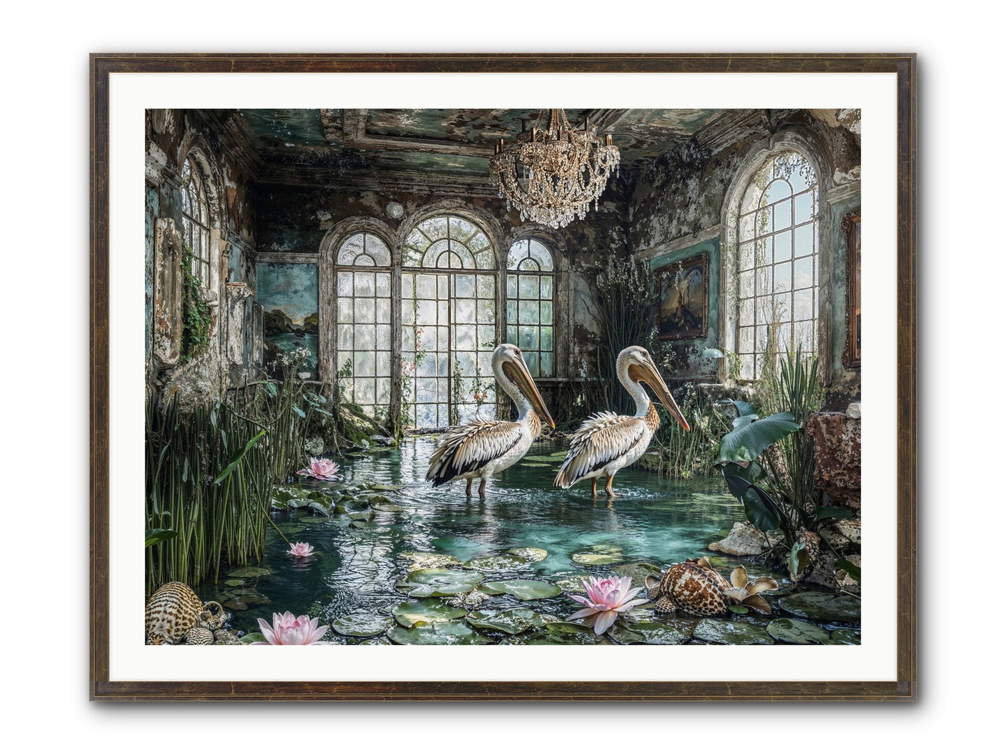 Pelicans Of The Grand Tour Framed Print - Slimwoods Black/Gold 40x30