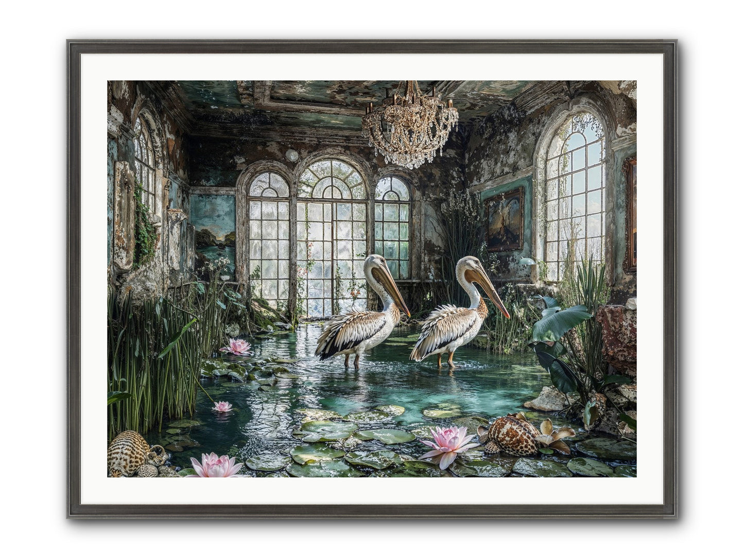 Pelicans Of The Grand Tour Framed Print - Slimwoods Black/Silver 40x30