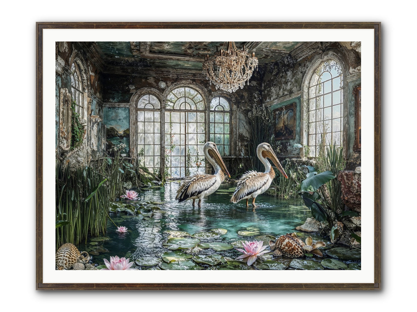 Pelicans Of The Grand Tour Framed Print - Slimwoods Black/Gold 48x36