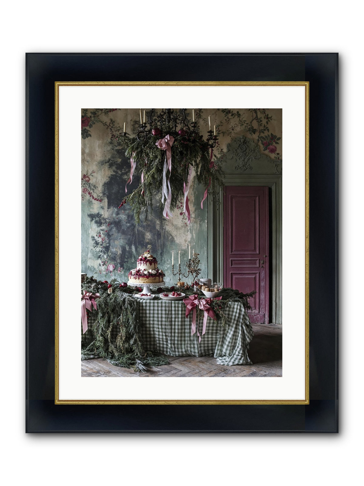 Peppermint Lane At Twilight Framed Print - Wide Black w/Gold 18x24