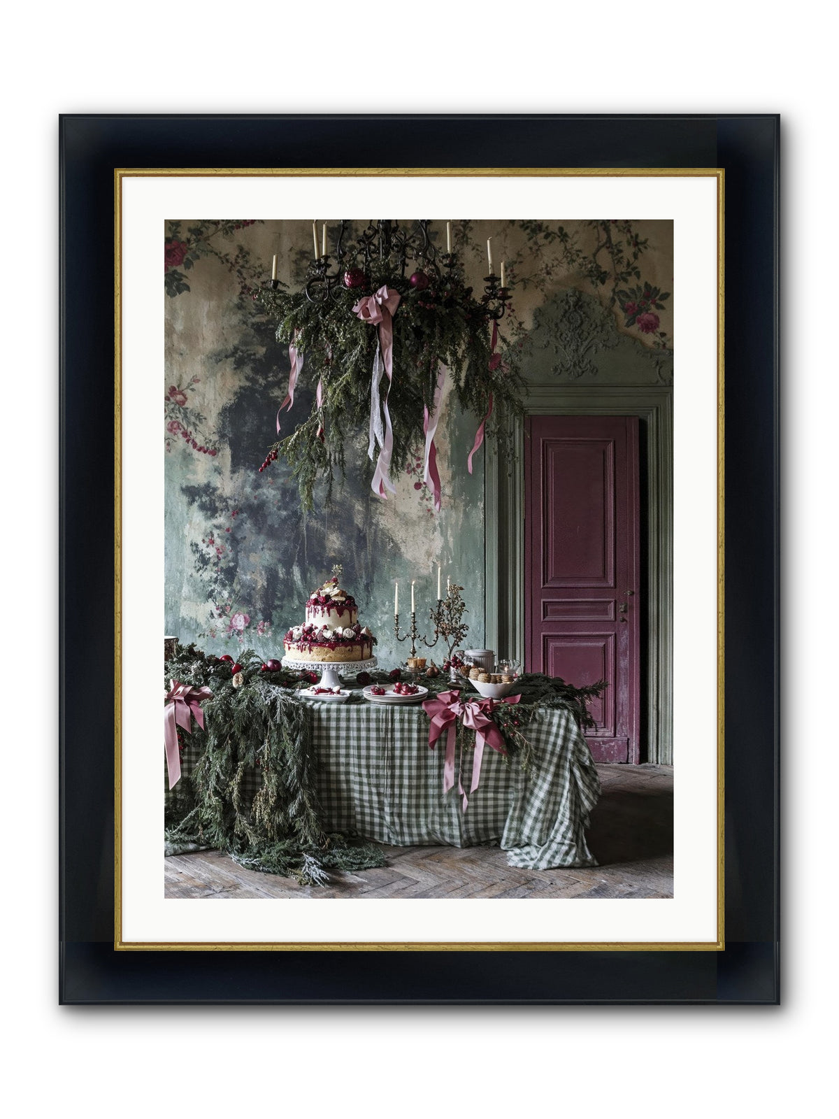 Peppermint Lane At Twilight Framed Print - Wide Black w/Gold 24x32