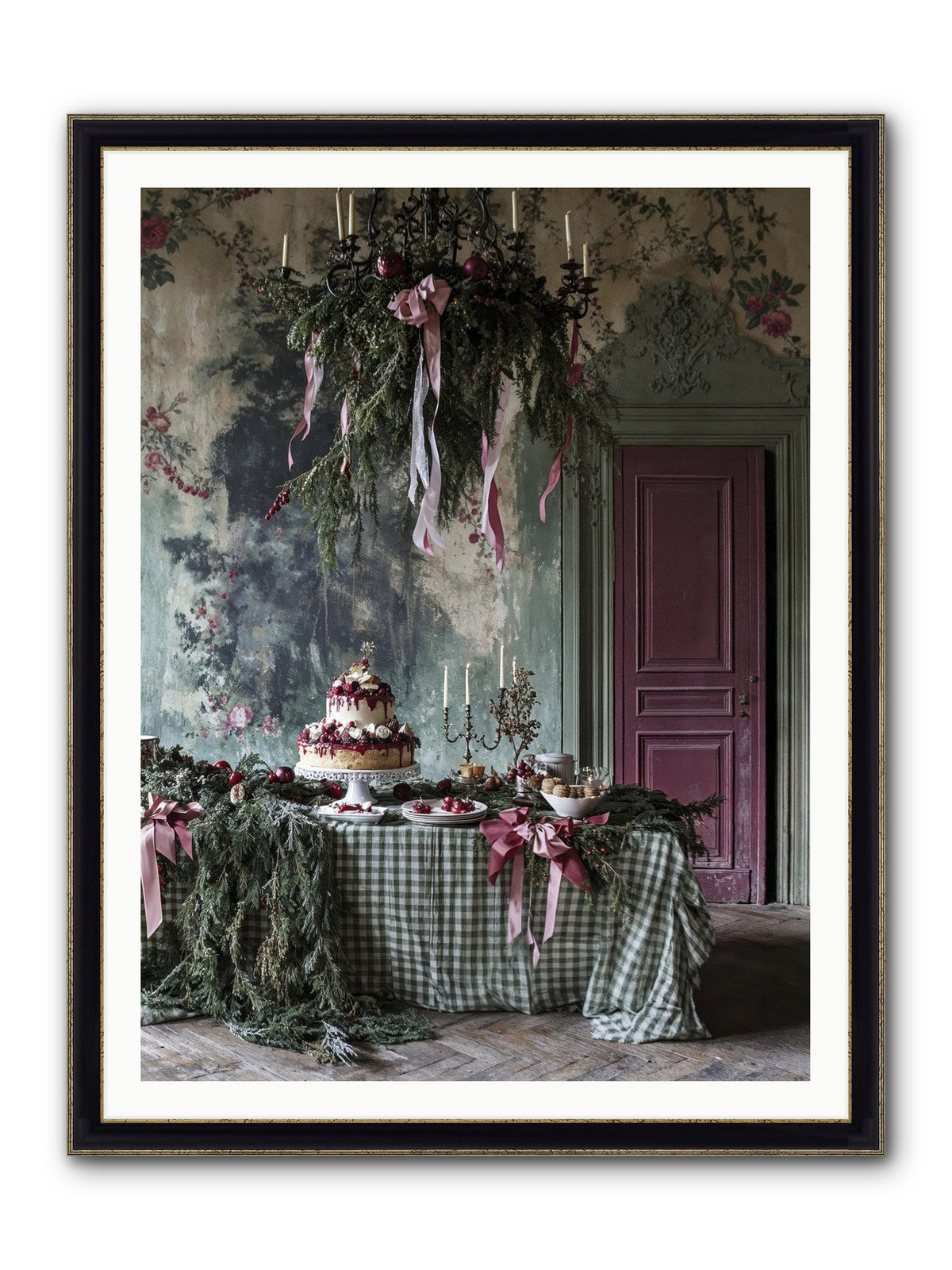 Peppermint Lane At Twilight Framed Print - Black & Gold 36x48