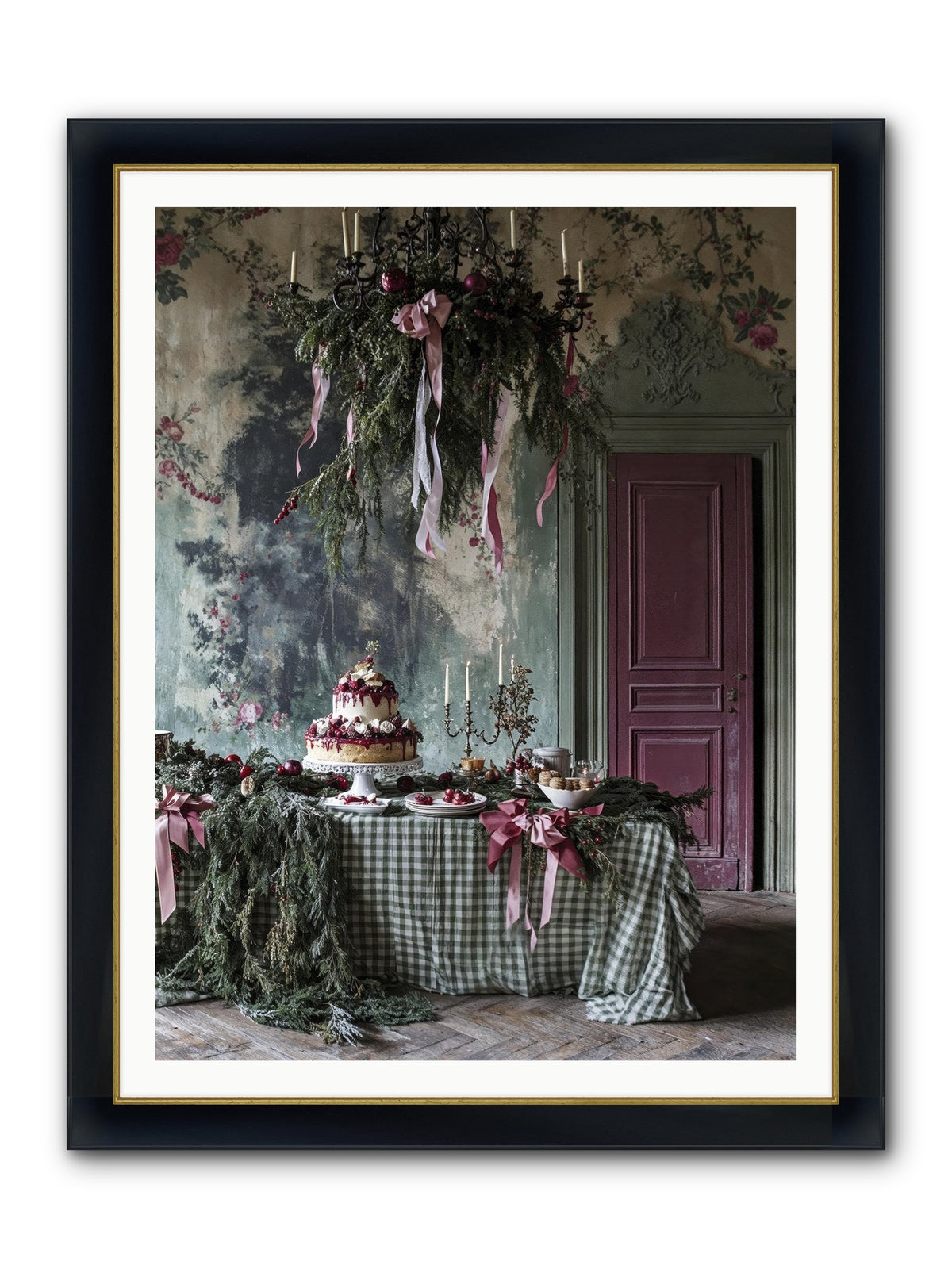 Peppermint Lane At Twilight Framed Print - Wide Black w/Gold 36x48