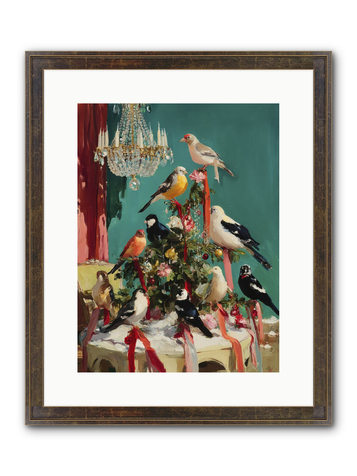 Perched & Perfectly Merry Framed Print - Slimwoods Black/Gold 12x16